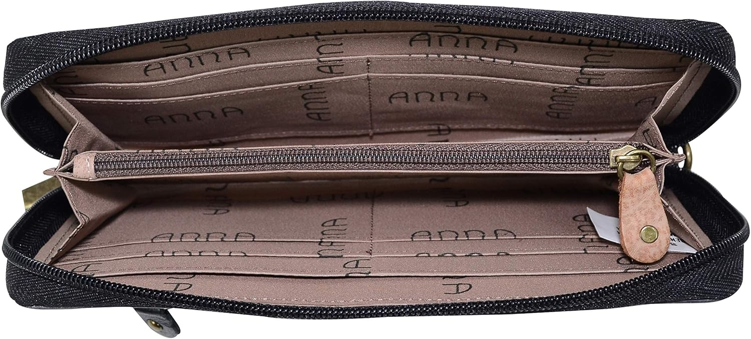 Anna by Anuschka Women's Hand Painted Leather Zip-Around Clutch, Summer Garden Denim, One Size - Image 3