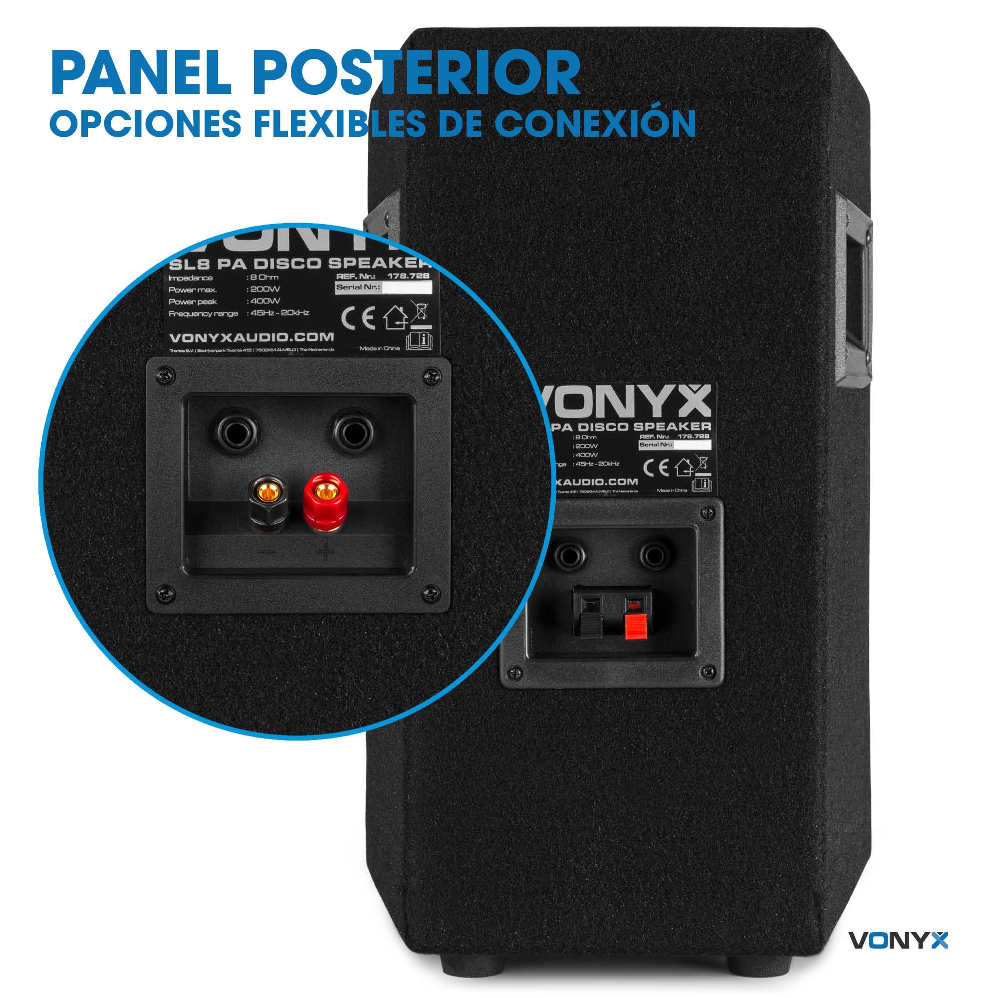 Vonyx SL12 – Conjunto de Altavoces pasivos 12” 1200W, 2 vías, Bass Reflex, woofer Potente, Montaje en trípode, Ideal para DJ, Fiestas y Eventos, conexión Jack y terminales