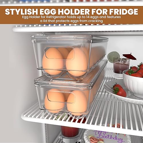Miniatura 5 de Utopia Home Recipiente para huevos con tapa y asa para organización del refrigerador, paquete de 2, soporte para huevos apilable transparente
