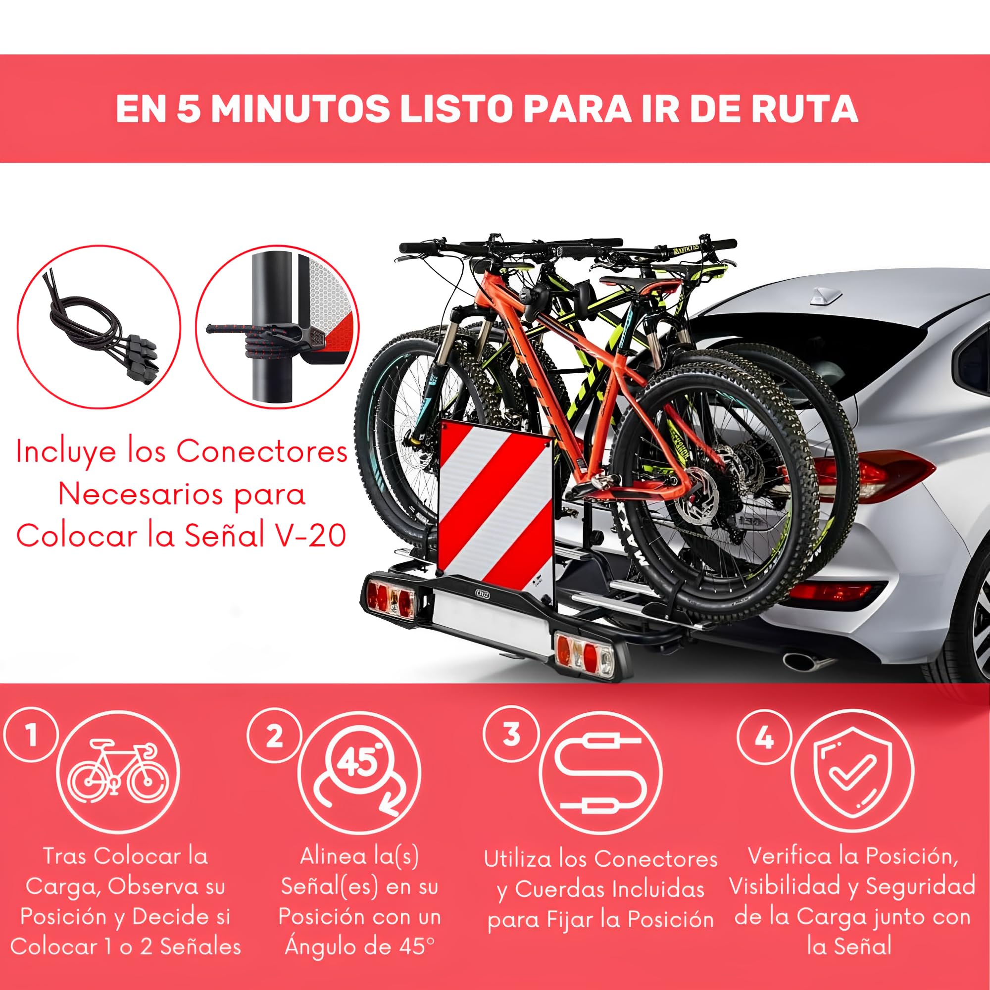 Placa V-20 Homologada Flexible para Portabicicletas | Señal V-20 Homologada Indicadora de Carga Saliente | Cartel V-20 Homologada DGT