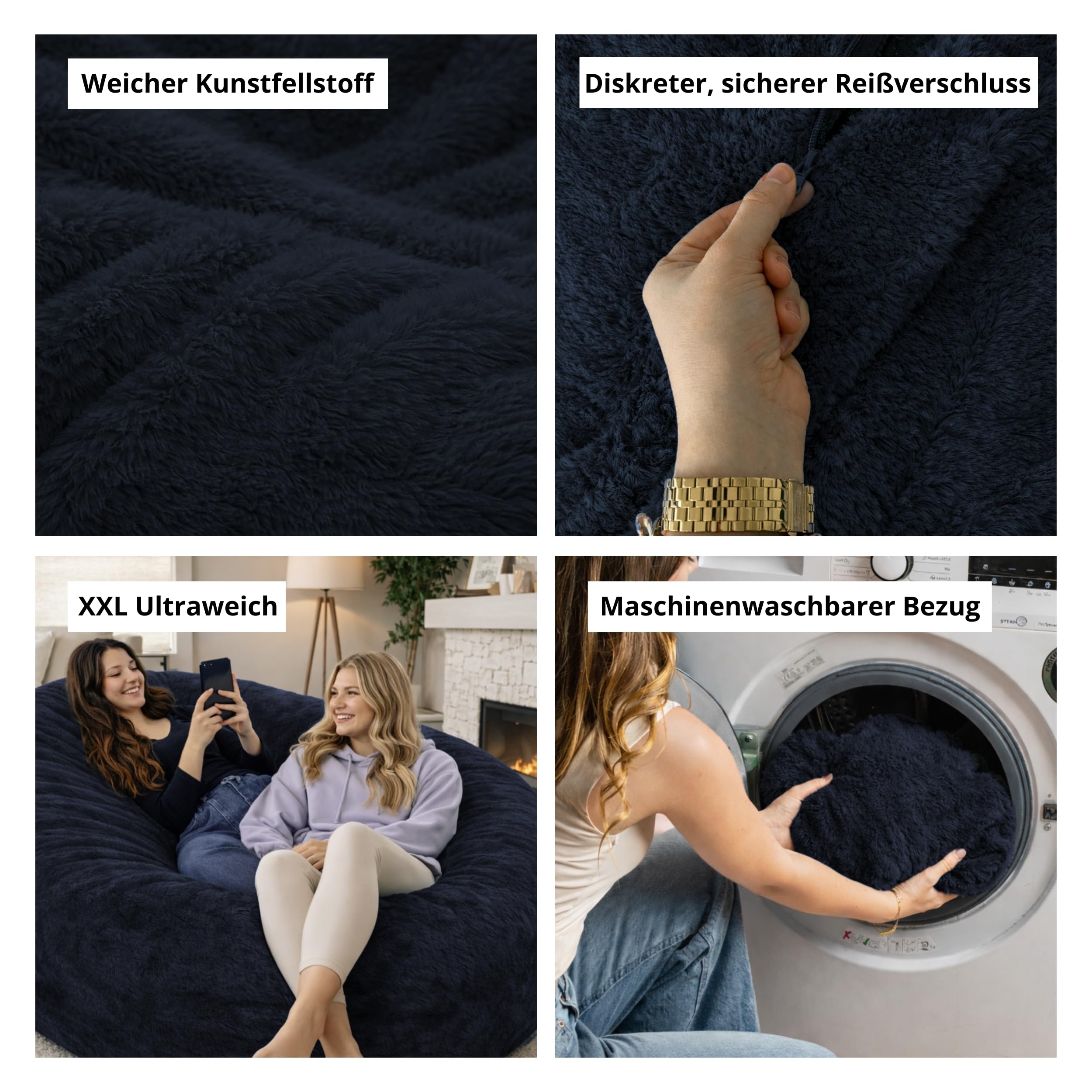 bananair Sitzsack XXL mit Füllung für Kinder und Erwachsene, 160 x 90 x 60 cm - Weich und Bequem - Maschinenwaschbarer Bezug - Sitzsack Sofa (Blau)