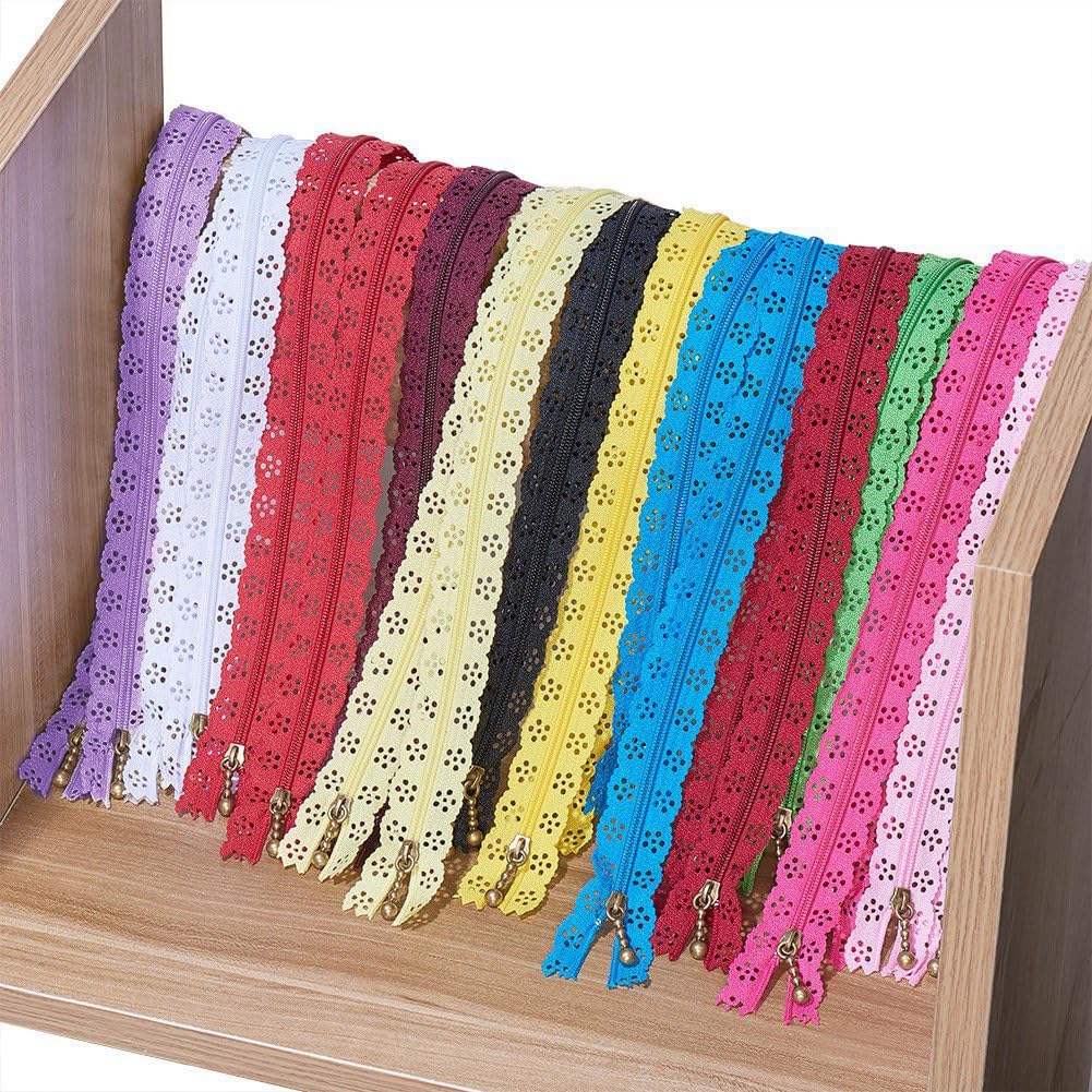 BENECREAT 46PCS Nylon Coil Zipper Lace - 16 Inch (40cm) Flower Zippers for Sewing, Bags, Crafts (23 Assorted Colors)