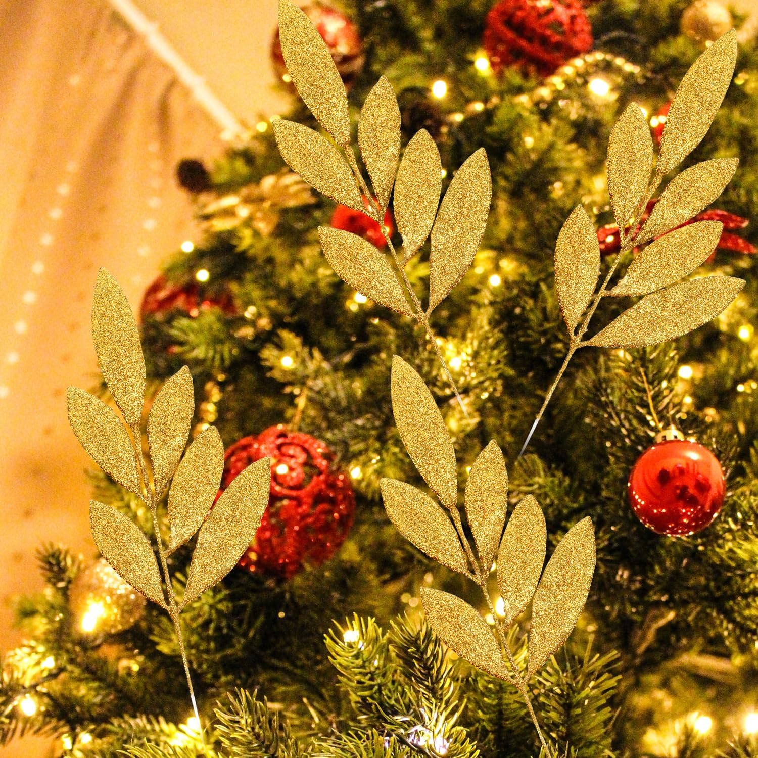 Décorations Noël Poinsettias Argentés - Lot 22 Pièces - Fleurs Et Baies Pailletées