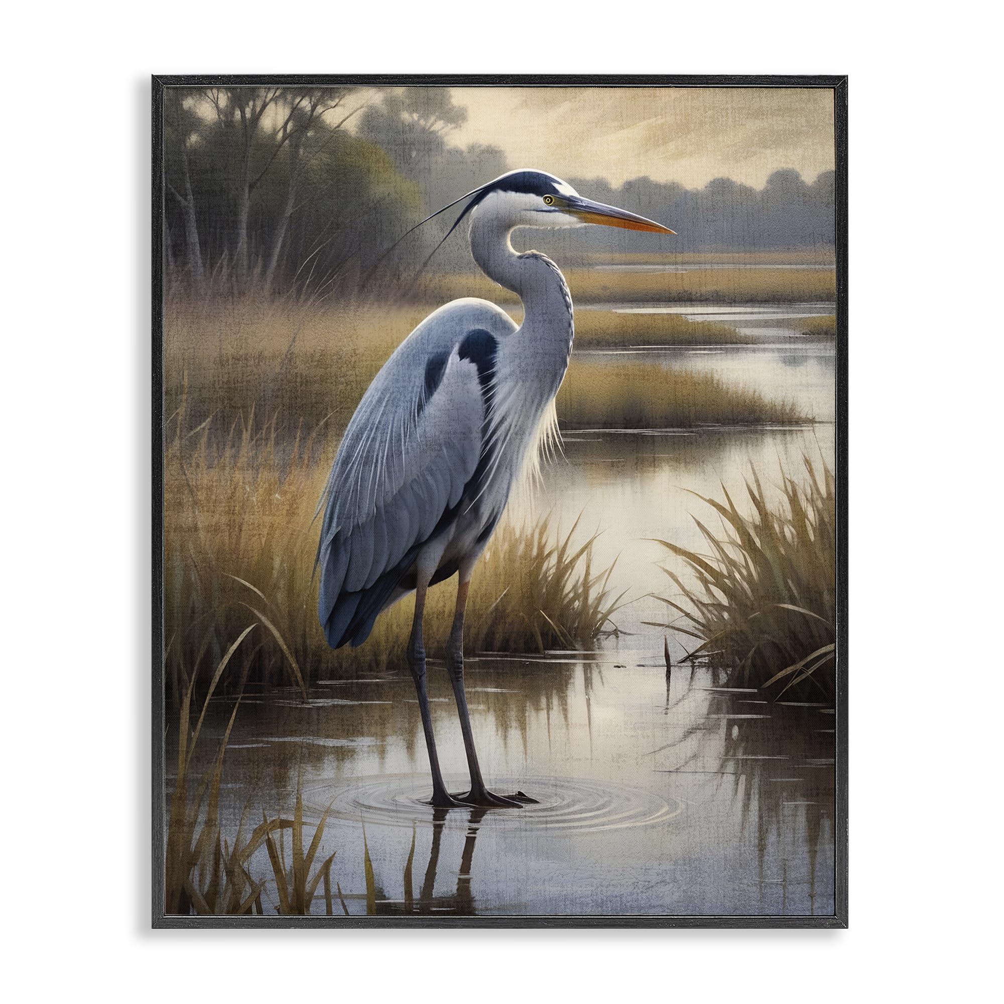 Heron in Serene Marshlands, 24 x 30 Inch Framed Giclée Print
