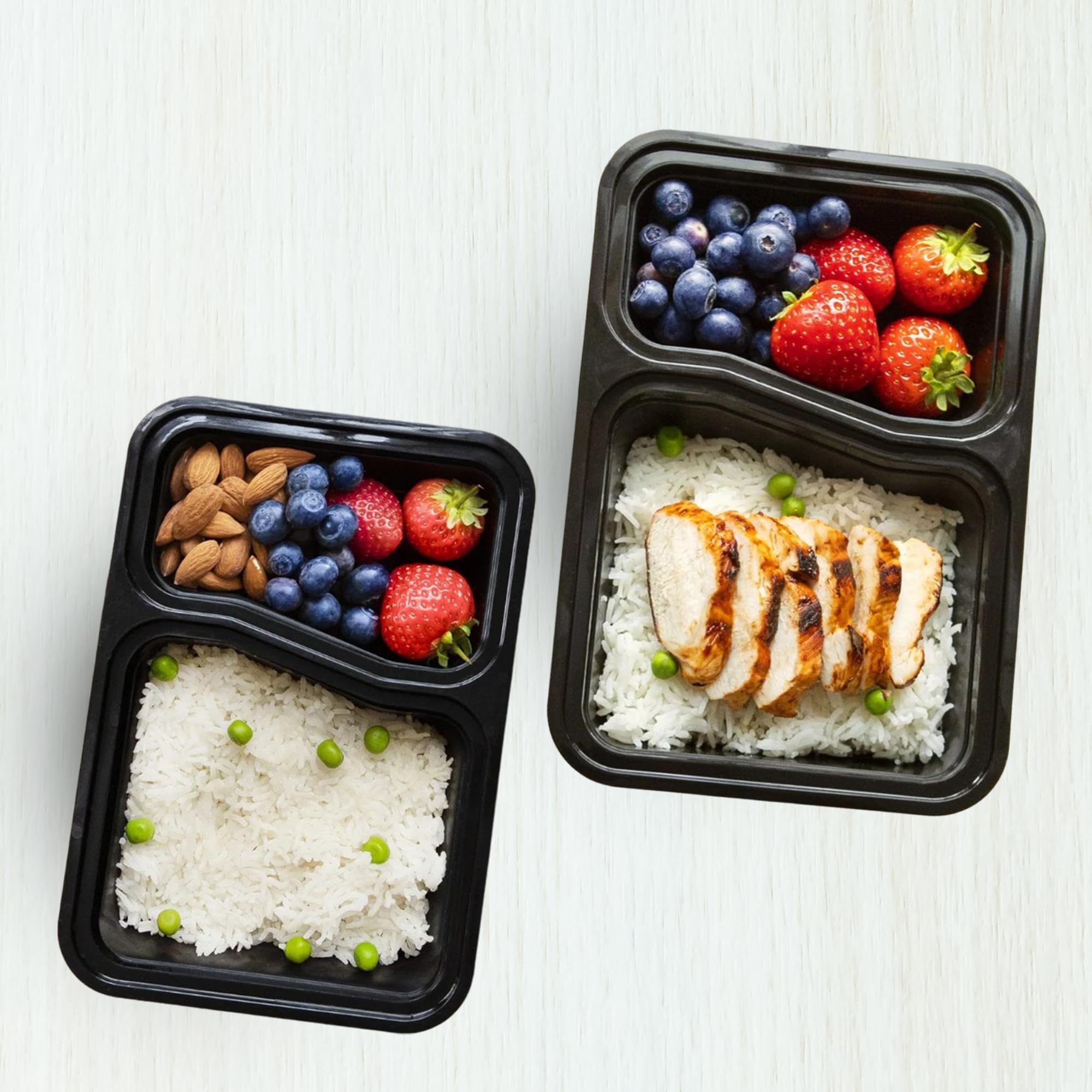 CHEF ROYALE 50 Pack, 2 Compartment Meal Prep Containers Reusable BPA Free Food Storage Containers with Lids Airtight Microwave Dishwasher Safe (30, 2 Compartment, 50, BBC-1)