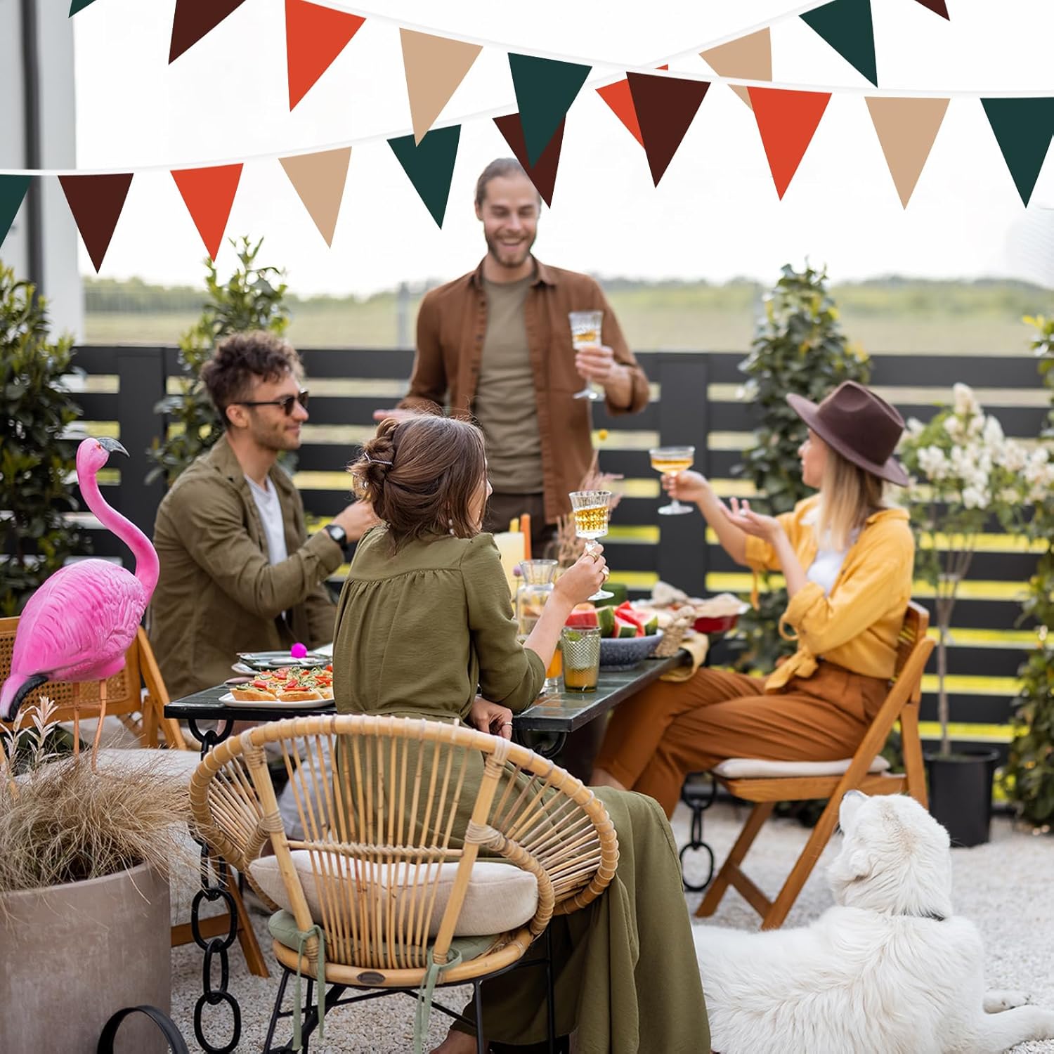 Orange Green Brown Pennant Banner Flag Triangle Bunting Garland Decorations for Wedding Camping Birthday Outdoor Home Baby Shower Festivals 33Feet 30 Pcs ﻿ - Image 4