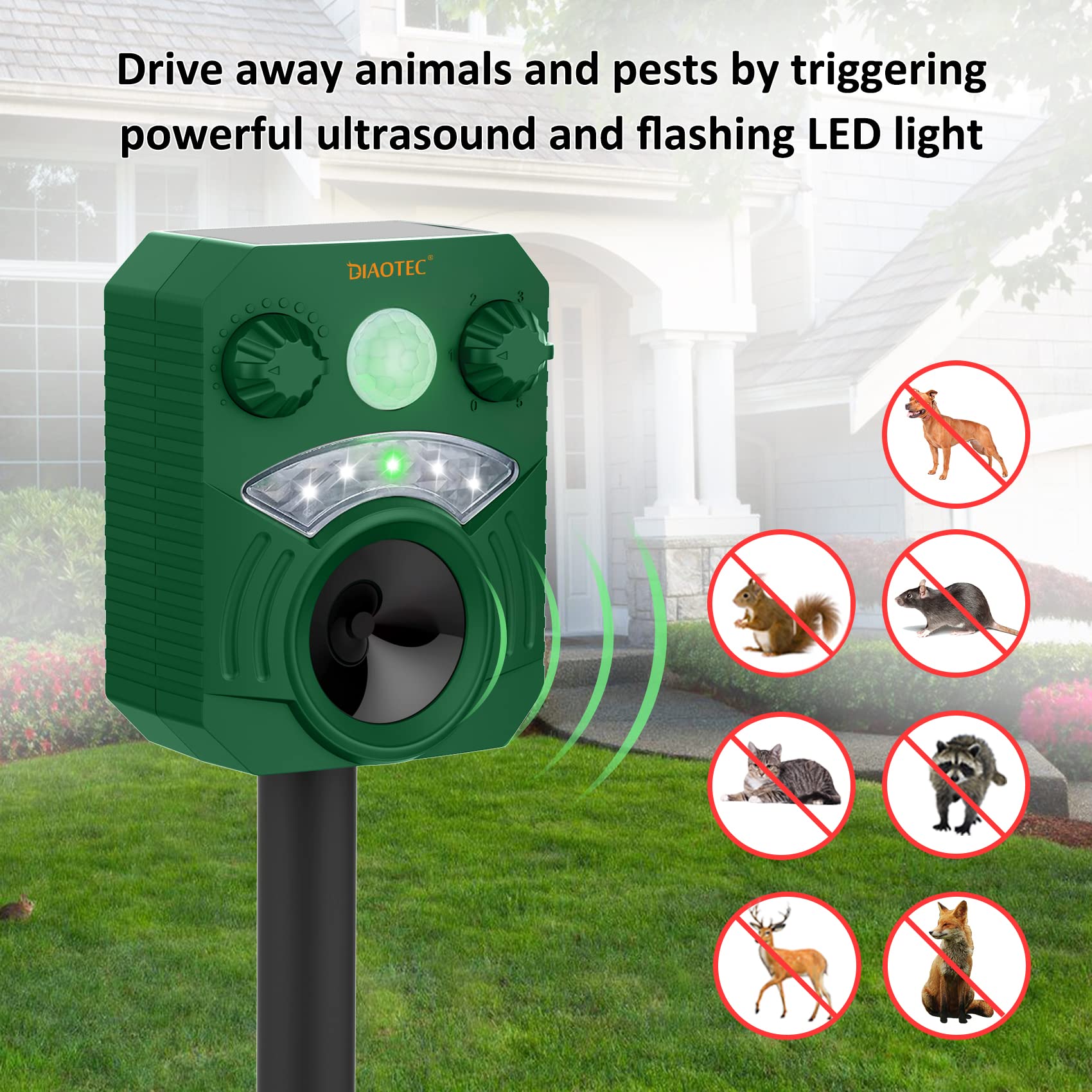 Diaotec Solar Animal Repeller Ultrasonic Dog Repellent Motio