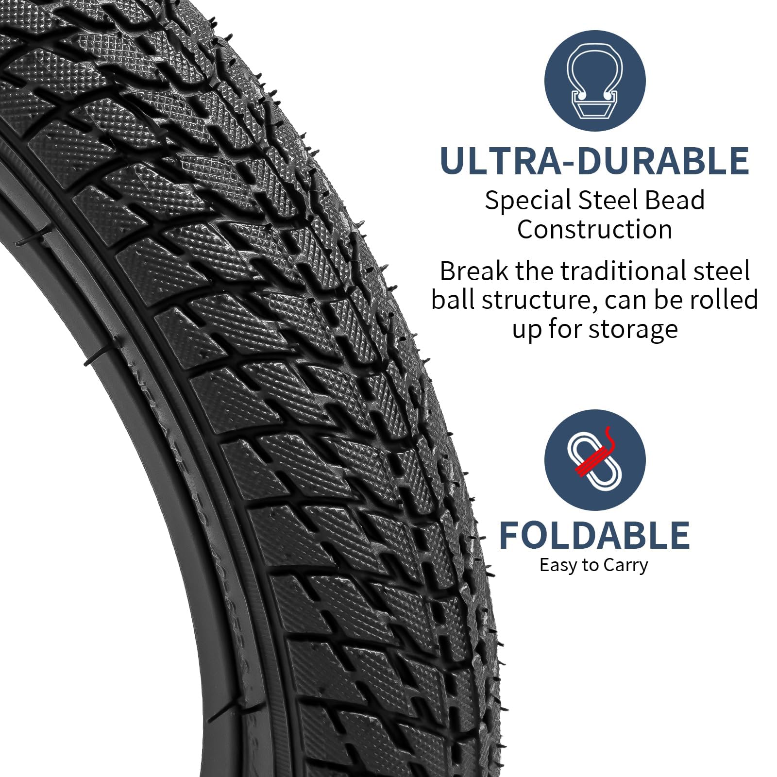 Pneu Vélo 20x1.75 (47-406) Pliable - Pour VTT, Ville Ou Route, Charge Max 65kg