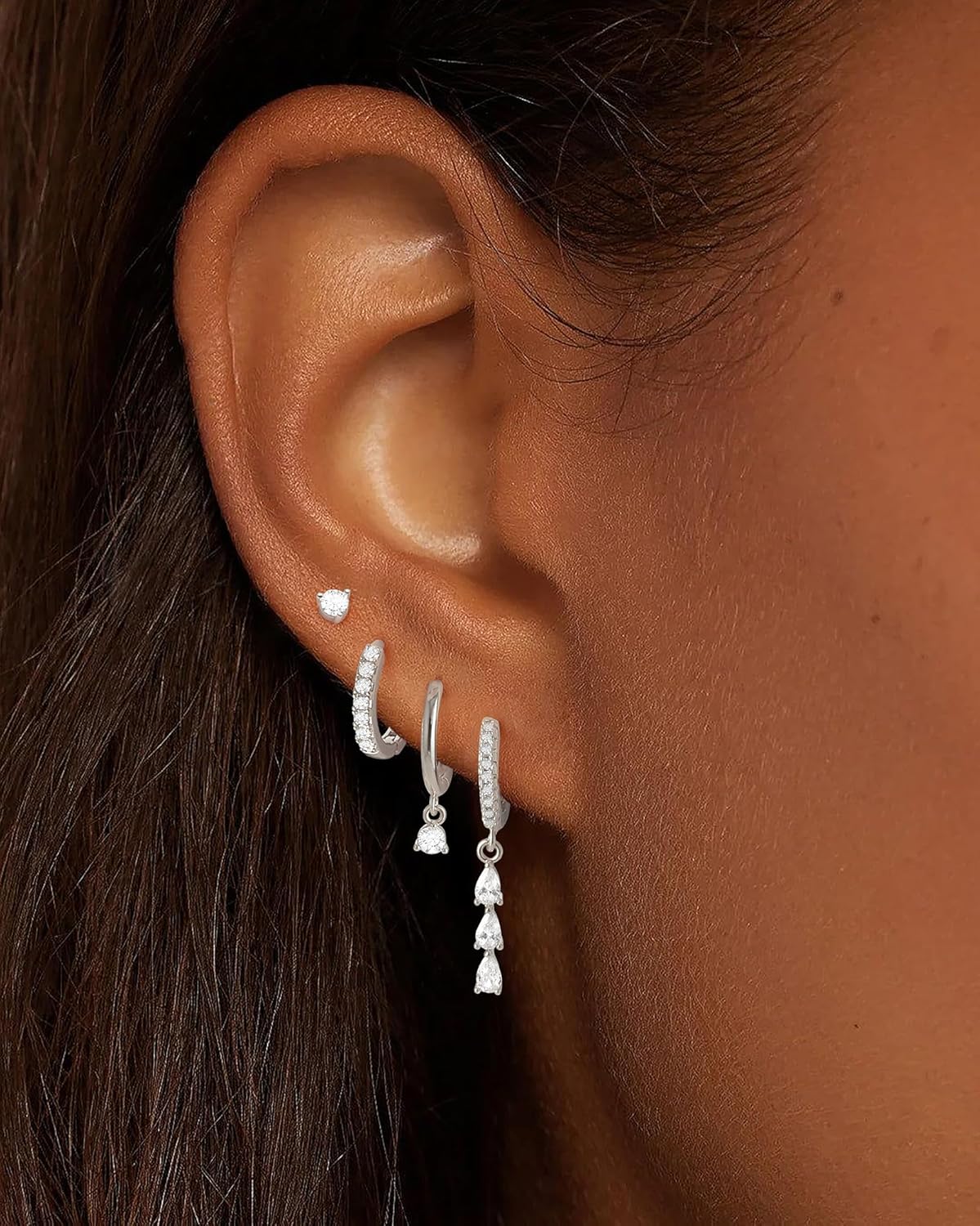 Gold Silver Earrings for Women Trendy 14K Gold Plated Dangle Hypoallergenic Cartilage Earrings Small 925 Sterling Silver Post Dainty Hoop Drop Pearl Earring Stacks Set Huggie Chain Earrings Jewelry - Image 2