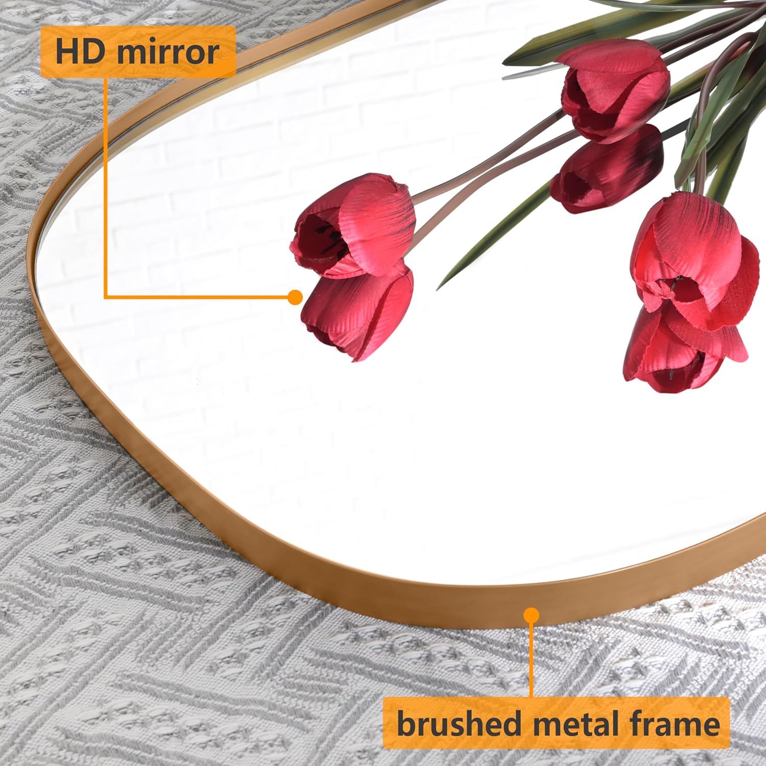 Wall Mirror Decorative Metal Gold Wall-Mounted Mirrors, 47"x18" Oval Tall Mirror for Wall, Full Length Mirrors, Large Bathroom Vanity Mirror Iron Brushed Gold Frame