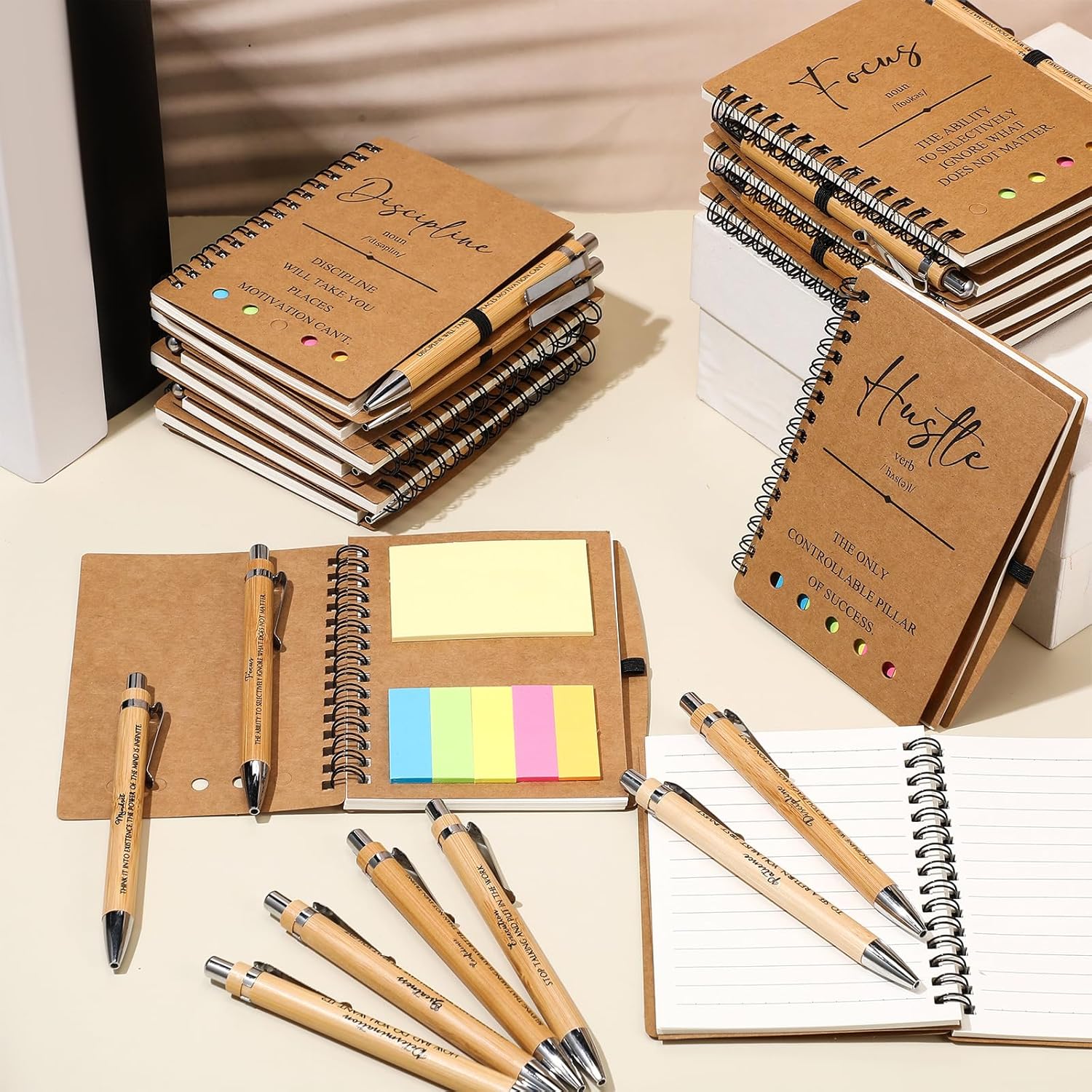 TecUnite 80 Pcs Motivational Spiral Notebooks with Sticky Notes Pen Inspirational Journals Bulk Employee Appreciation Gift for Team Coworker Staff Bulk Gift for Teacher School Nurse (Brown) - Image 4