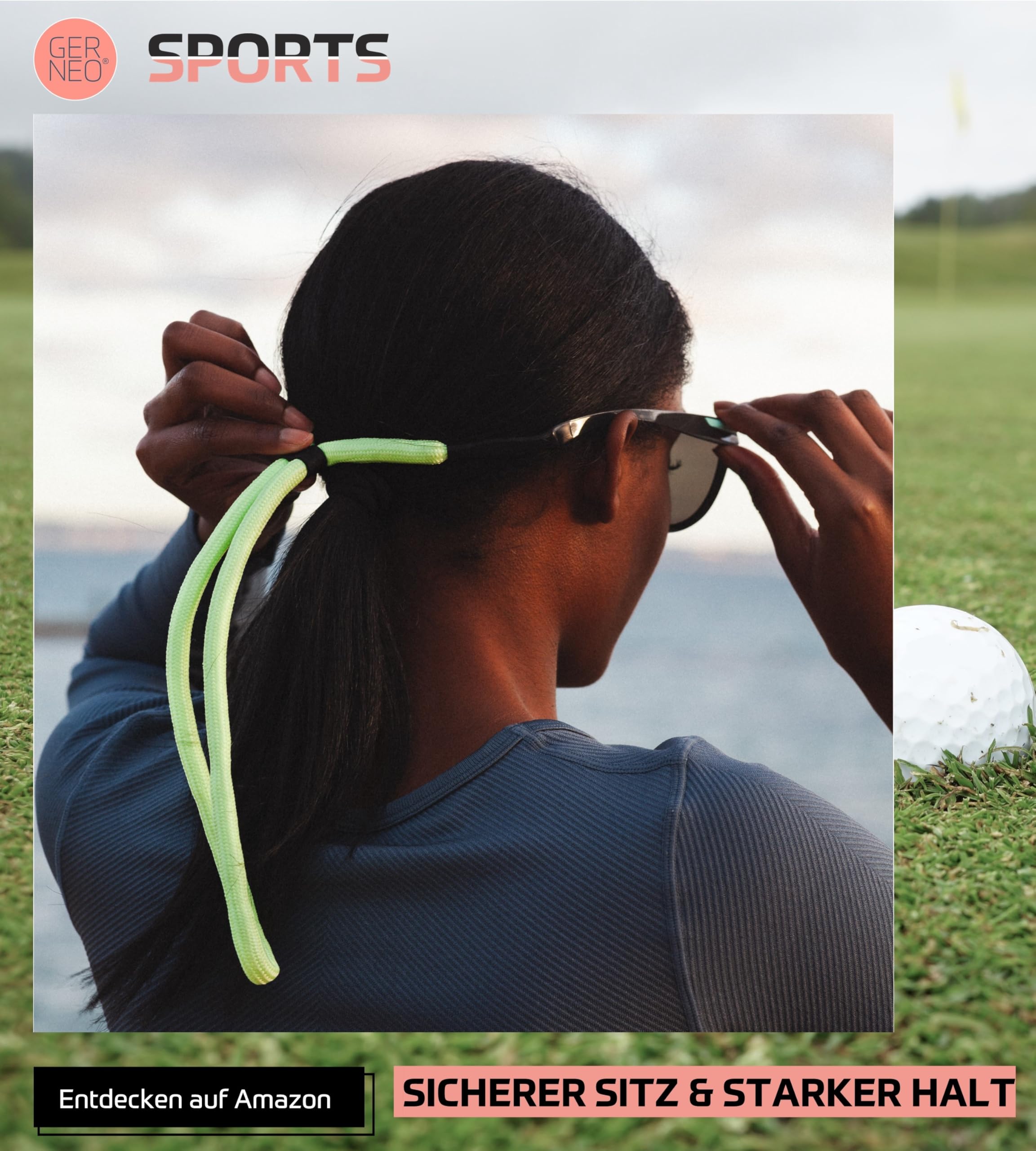 ORIGINAL – schwimmfähiges Sport Brillenband Neopren – leuchtet im Dunkeln – verstellbar mit Kabelzug – wasserfestes Sportbrillenband & fester Halt für Wassersport