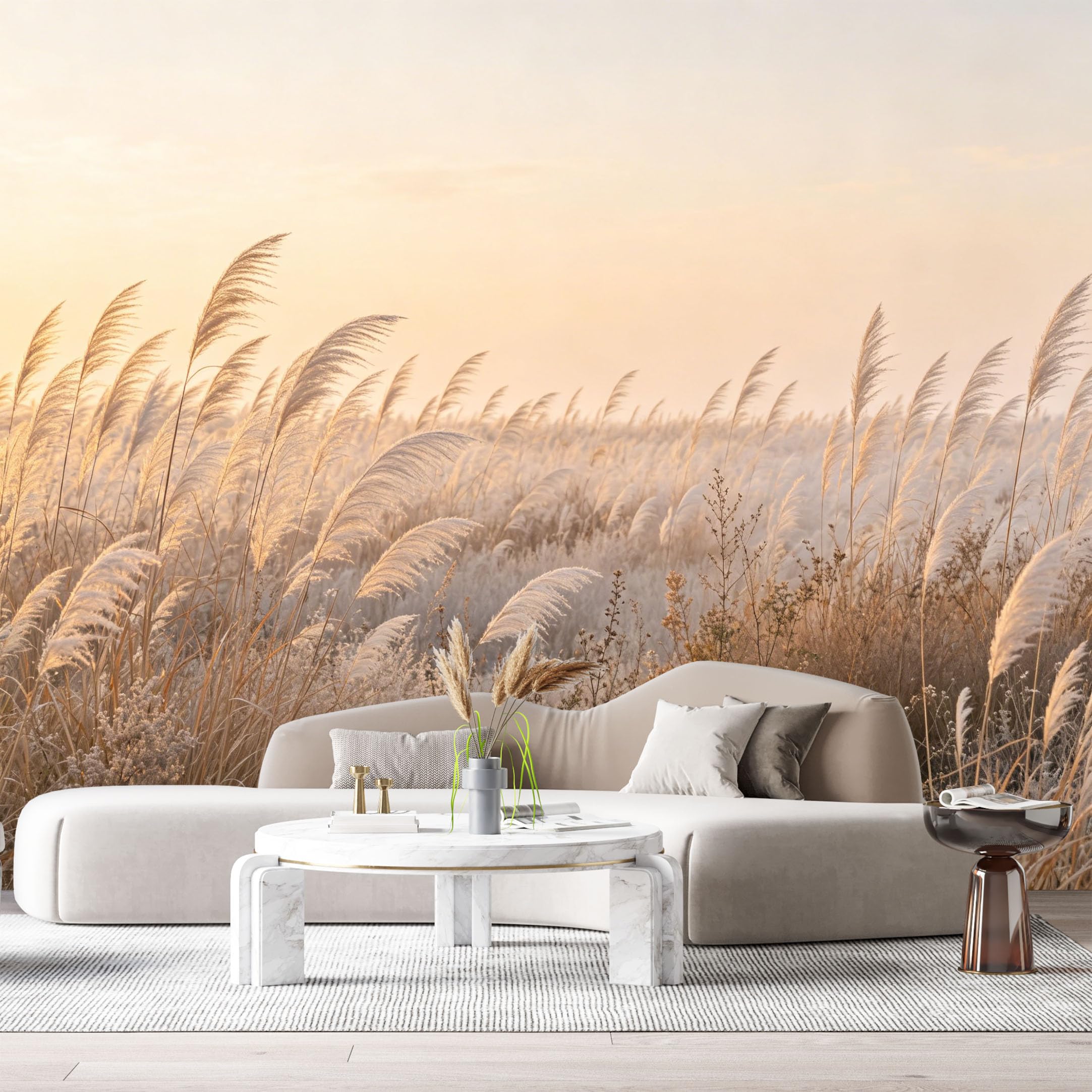 Custom Size Wall Murals Sunset Field Landscape Minimalist Golden Reeds Horizon SelfAdhesive Wall Fabric Removable Large Wallpaper for Photo Living Room