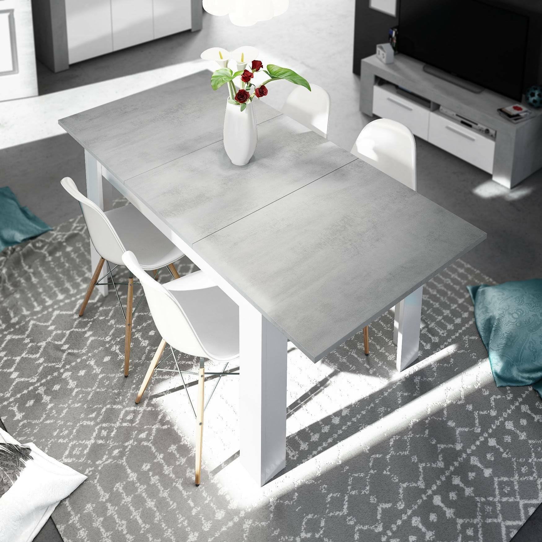 Dmora - Tavolo allungabile Midland, Consolle estensibile per sala da pranzo, Tavolo apribile da cucina con prolunga, 140/190x90h78 cm, Cemento e Bianco