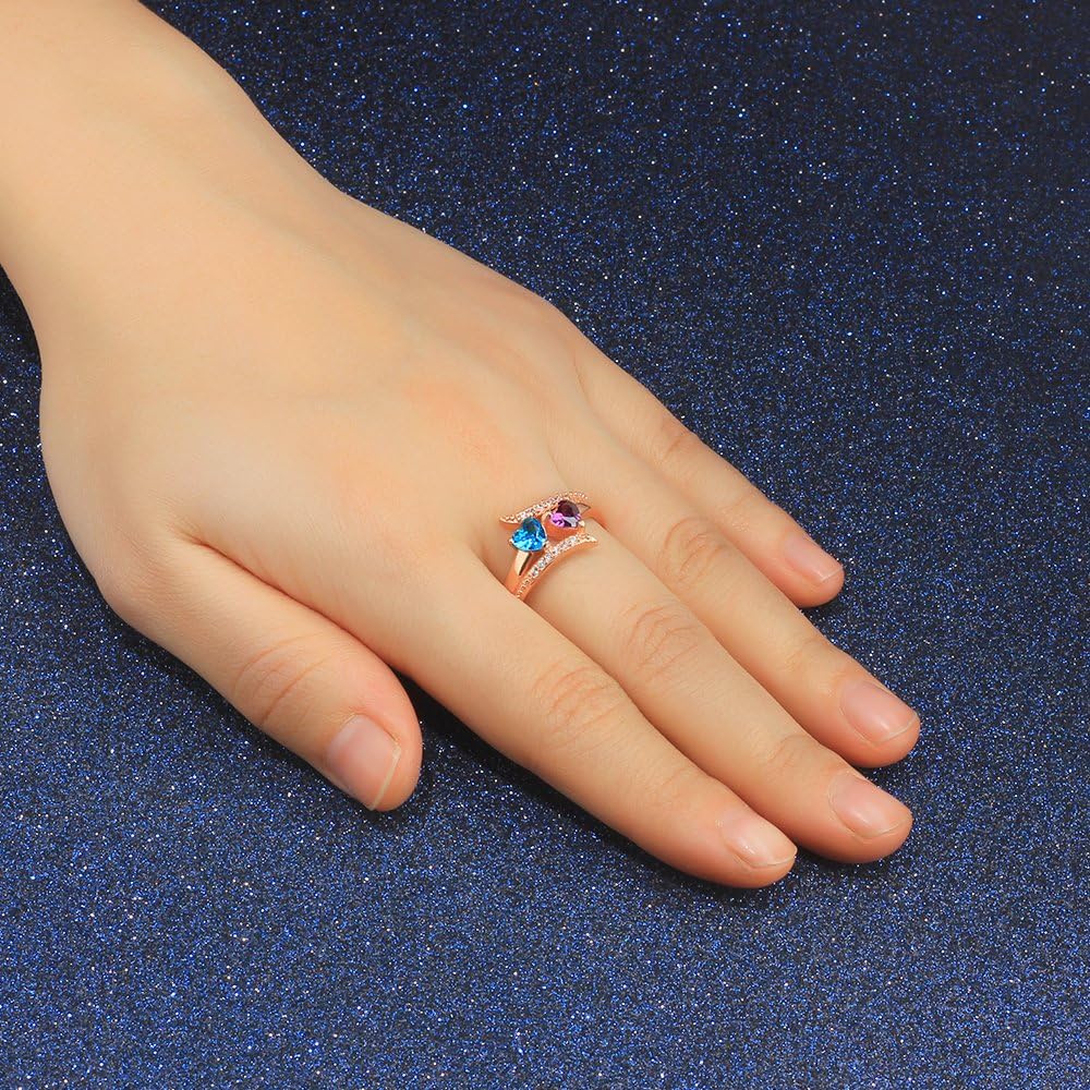 Personalized Mothers Rings Promise Rings for Her Customized Name Rings for Women with 2 Simulated Birthstones Engagement Wedding Jewelry for Women