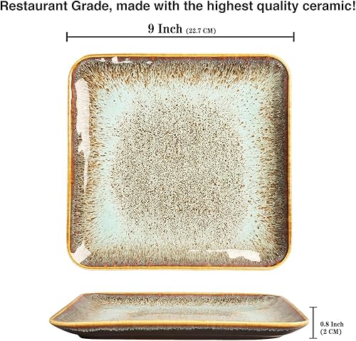 Miniatura 2 de Juego de 4 platos de cerámica para almuerzo, aptos para microondas y lavavajillas, resistentes a los arañazos, vajilla de porcelana para servir