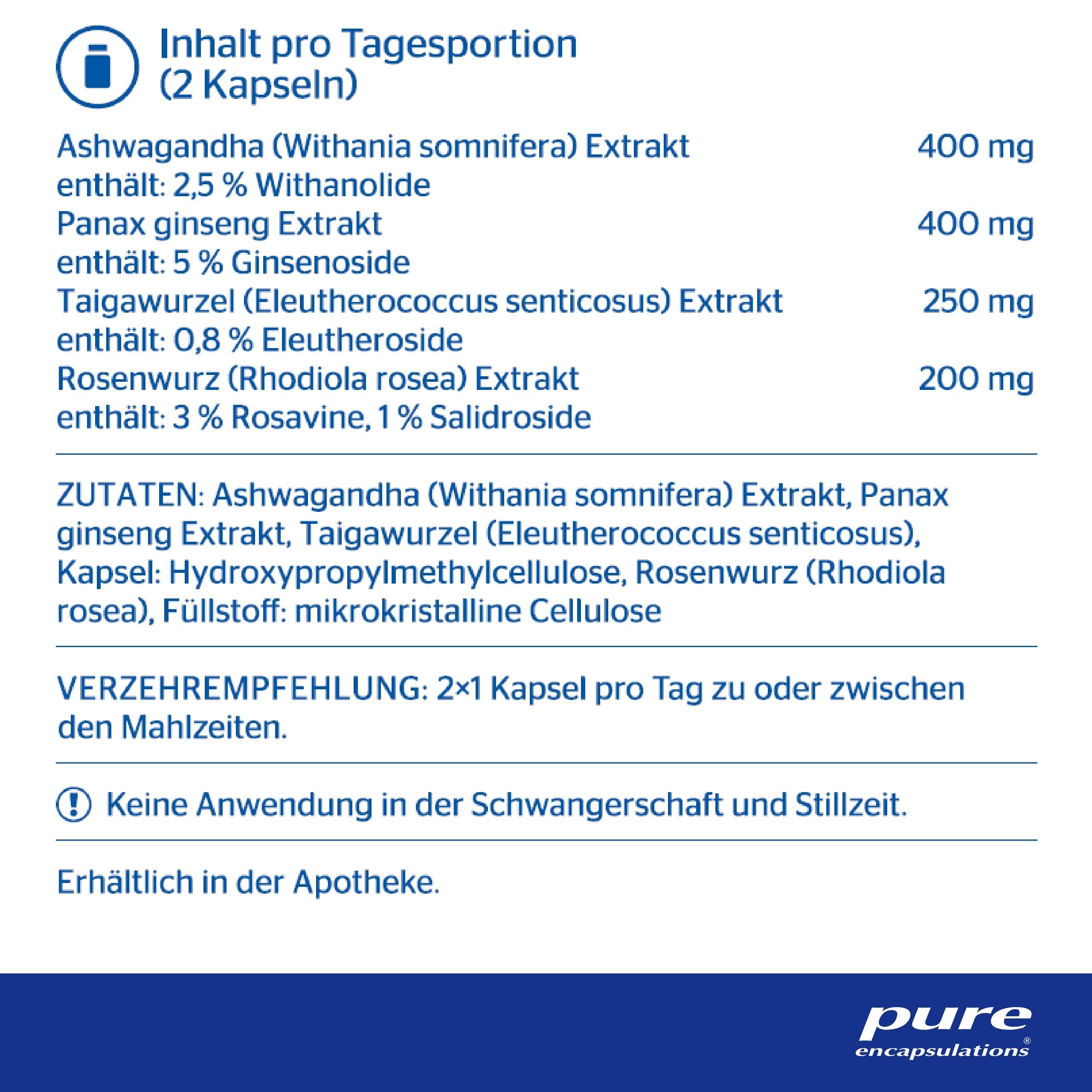 Pure Encapsulations - Energy Xtra - Energie Booster - Ashwagandha, Ginseng, Rosenwurz - 60 Kapseln