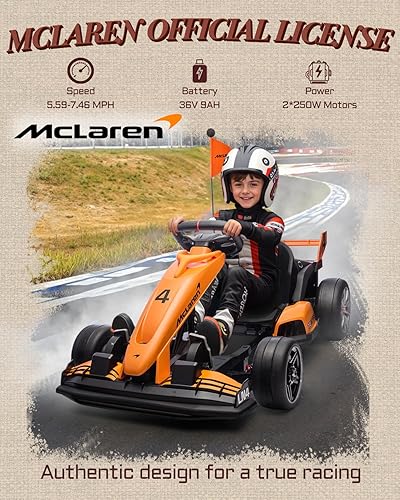 Miniatura 2 de Go Kart eléctrico con licencia McLaren para niños, 36 V 9 AH alimentado por batería de kart con asiento ajustable, carrito loco para niños con dos