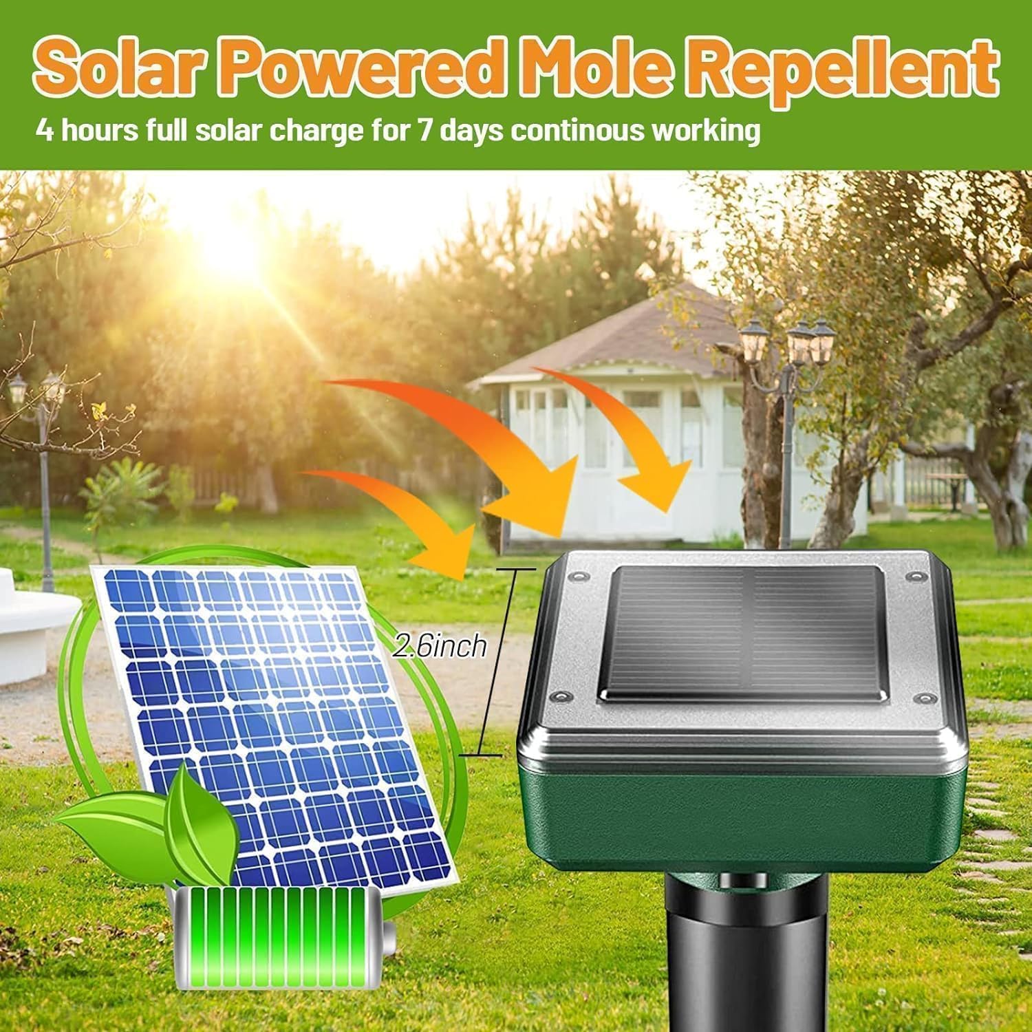 4 Pcs Solar Mole Repellent Sonic Gopher Repellent Vole Chaser Mole Deterrent Sonic Spikes Repellent Ultrasonic Pest Control Outdoor Keep Moles Out of Yard Lawn 4 Pack Green