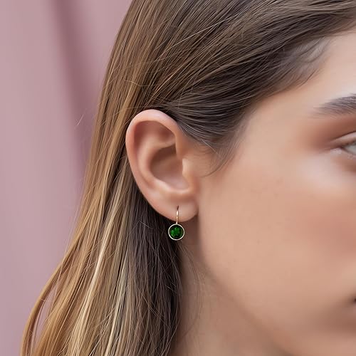 Miniatura 49 de 14k Solid Yellow Gold Gemstone Earrings - Birthstone Earrings - 8mm Dangle Earrings, Dainty Gemstones Earrings, Bridal Handmade Wedding Jewelry Gift