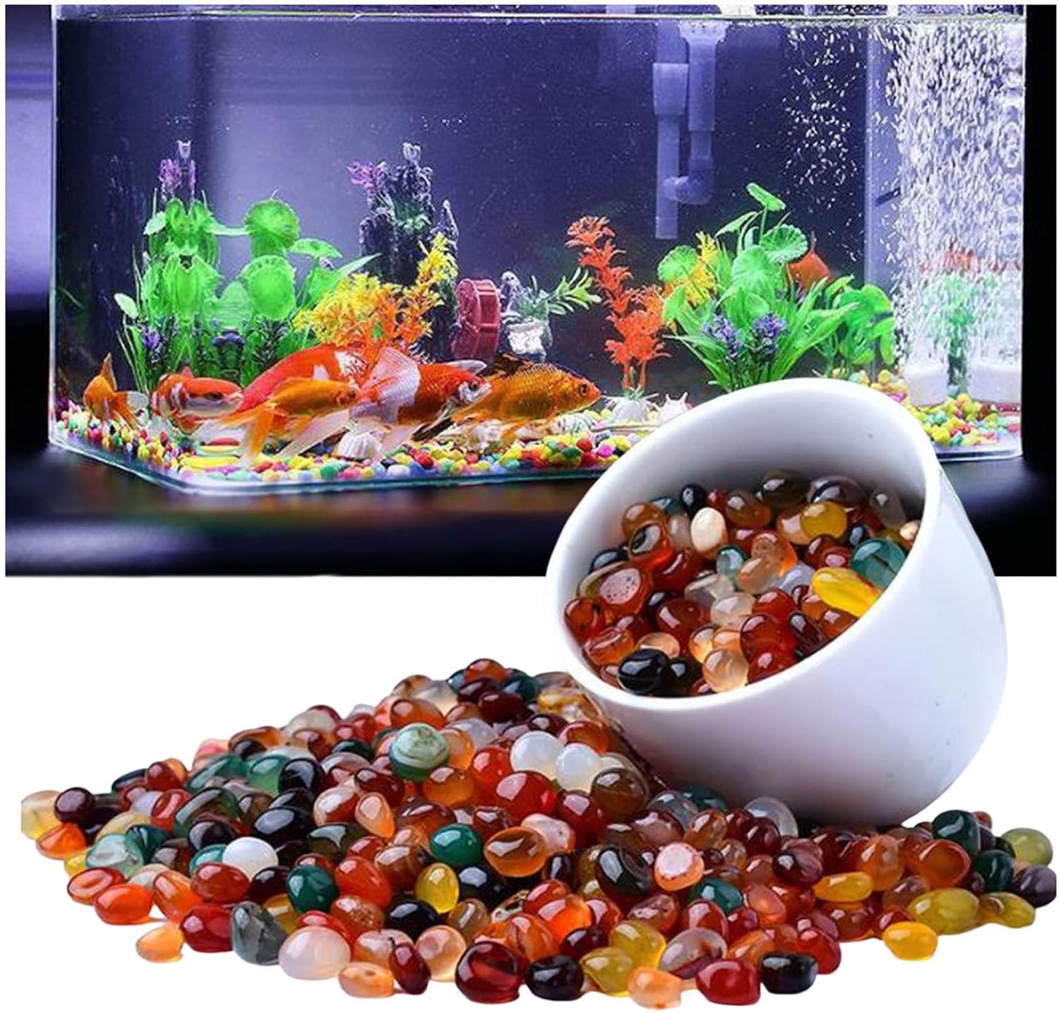 Natural Colorful Crystal Decorative Aquariums Gravel,1.1lb/500g Colored Round Agate Stone for Fish Tanks Plant Te rrariums Decor Handwork DIY