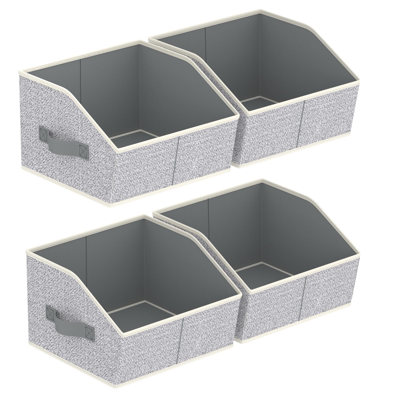 Homsorout Storage Bins for Shelves - Small Trapezoid Closet Shelf Organizer, Fabric Organization Bins with Handles, Storage Baskets for Clothes, Towel, Purse, 4 Pack, Light Gray