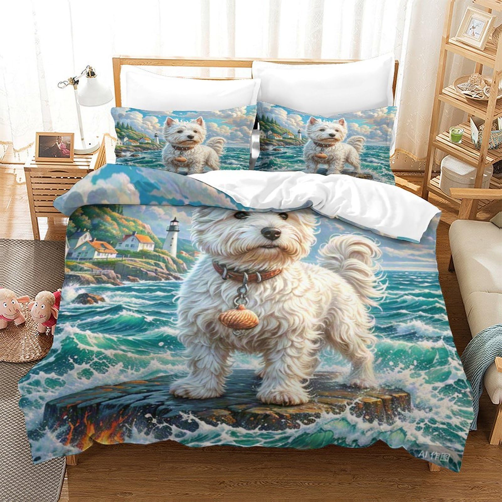 Housse de couette Fox Terrier 3D cadeau idéal en linge de lit doux 260x220 pour garçons et filles