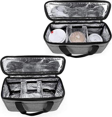 Miniatura 2 de Trunab Transportador de bebidas reutilizable de 3 tazas para entrega con divisores ajustables, bolsa aislada para llevar, bolsa de transporte de