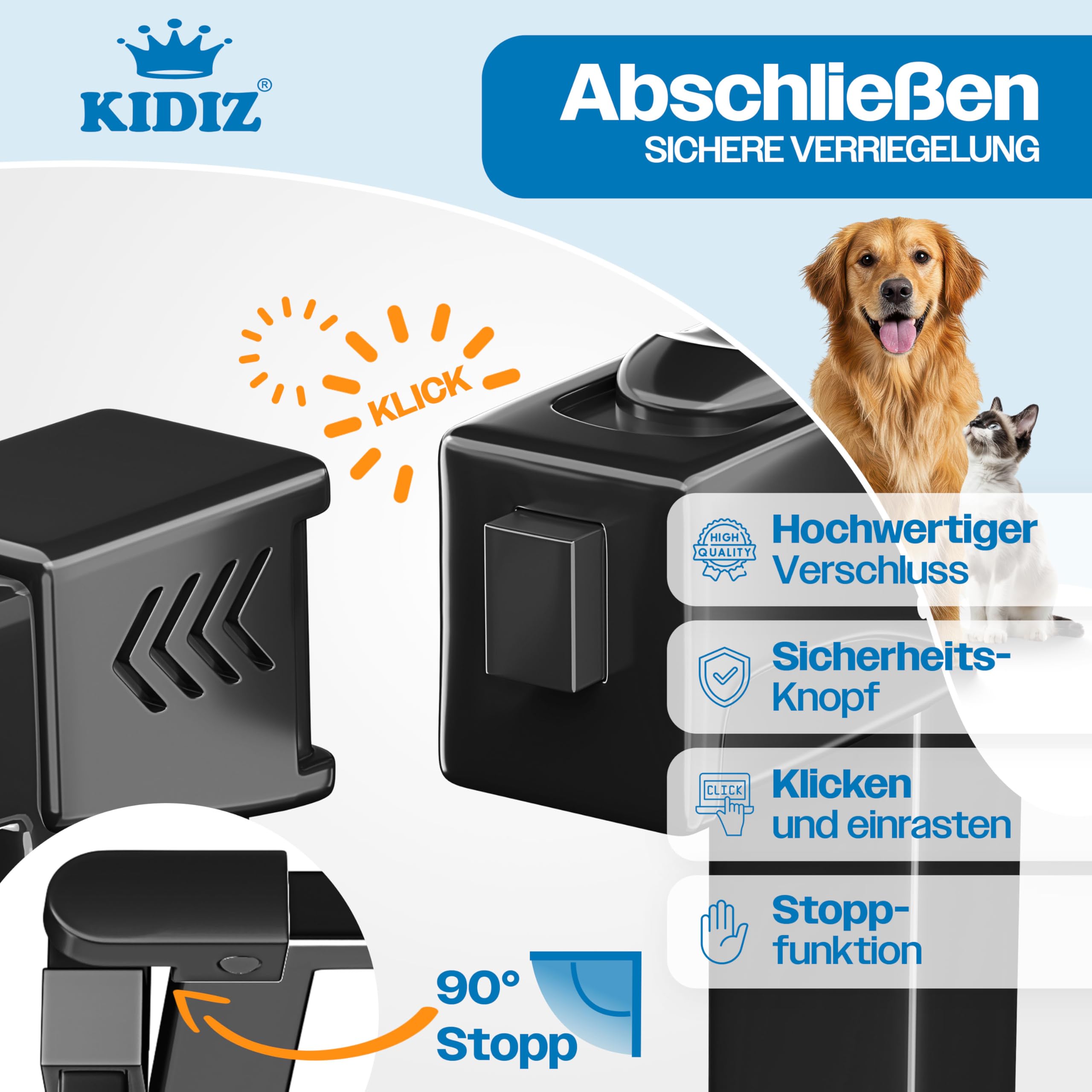 KIDIZ® Cancelletto di Sicurezza per porte, Cancelletto per Bambini, con Porta per Cani e Gatti, senza foratura, espandibile, combinabile con i mandrini a Y, girevole, 74-87 cm - Nero