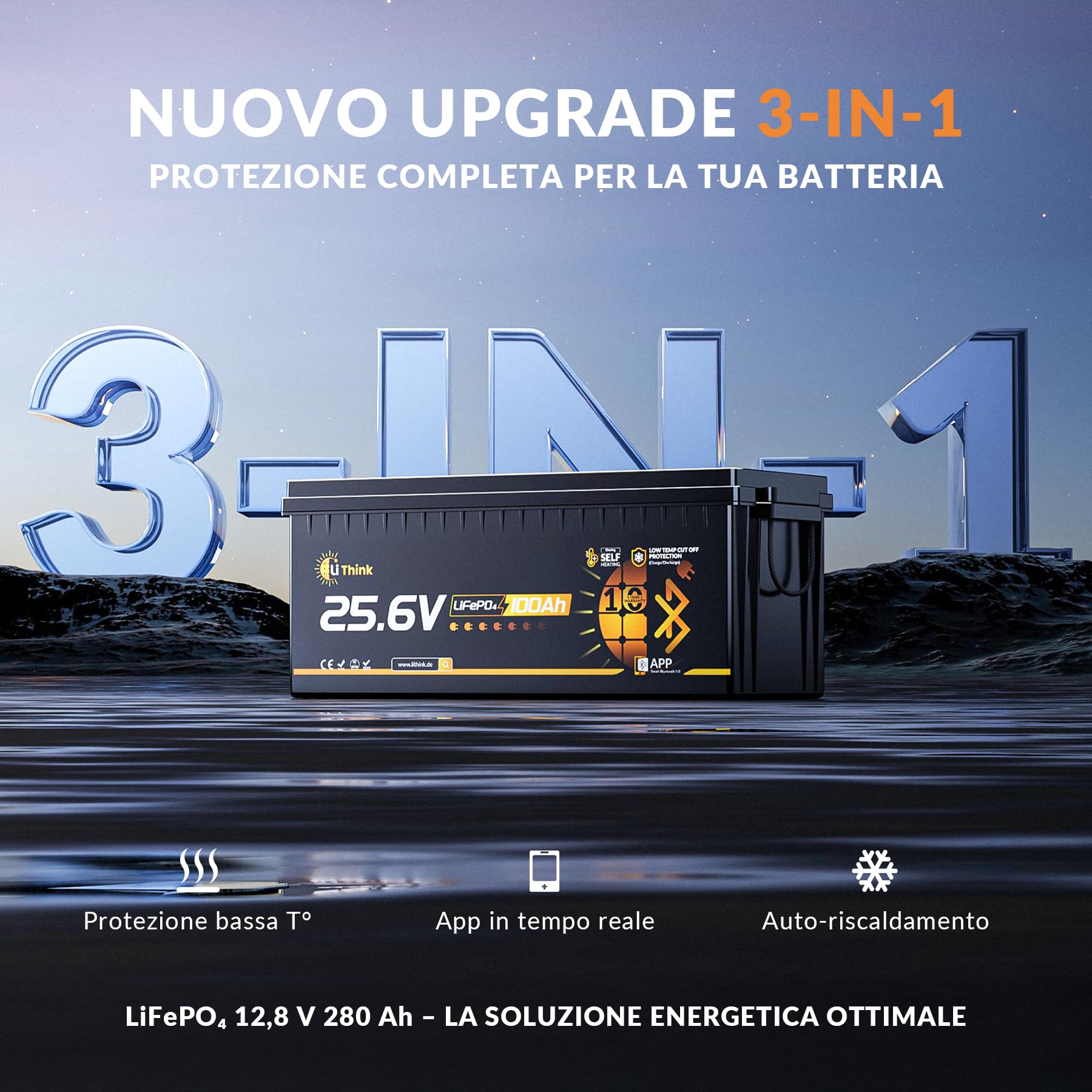 Batería LiFePO4 24V 100Ah Bluetooth, 150A BMS Protección Completa, 2560Wh Energía, Más de 15000 Ciclos y 10 Años de Vida Útil, Batería Solar, Camper, Barca y Sistemas Fuera de Red