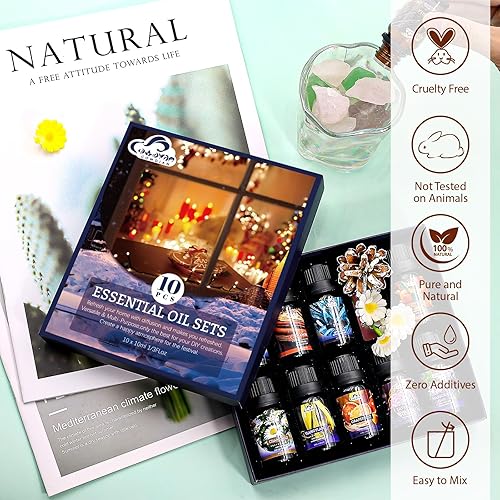 Miniatura 3 de Juego de aceites esenciales, 10 unidades de aceites aromáticos para difusores para el hogar, lavandería, fabricación de velas, humidificadores,