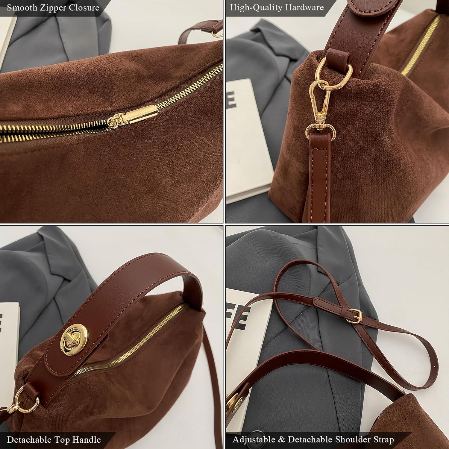 Suede Purses for Women Small Suede Crossbody Bag Retro Shoulder Handbag Top-Handle Tote Bags - Image 5