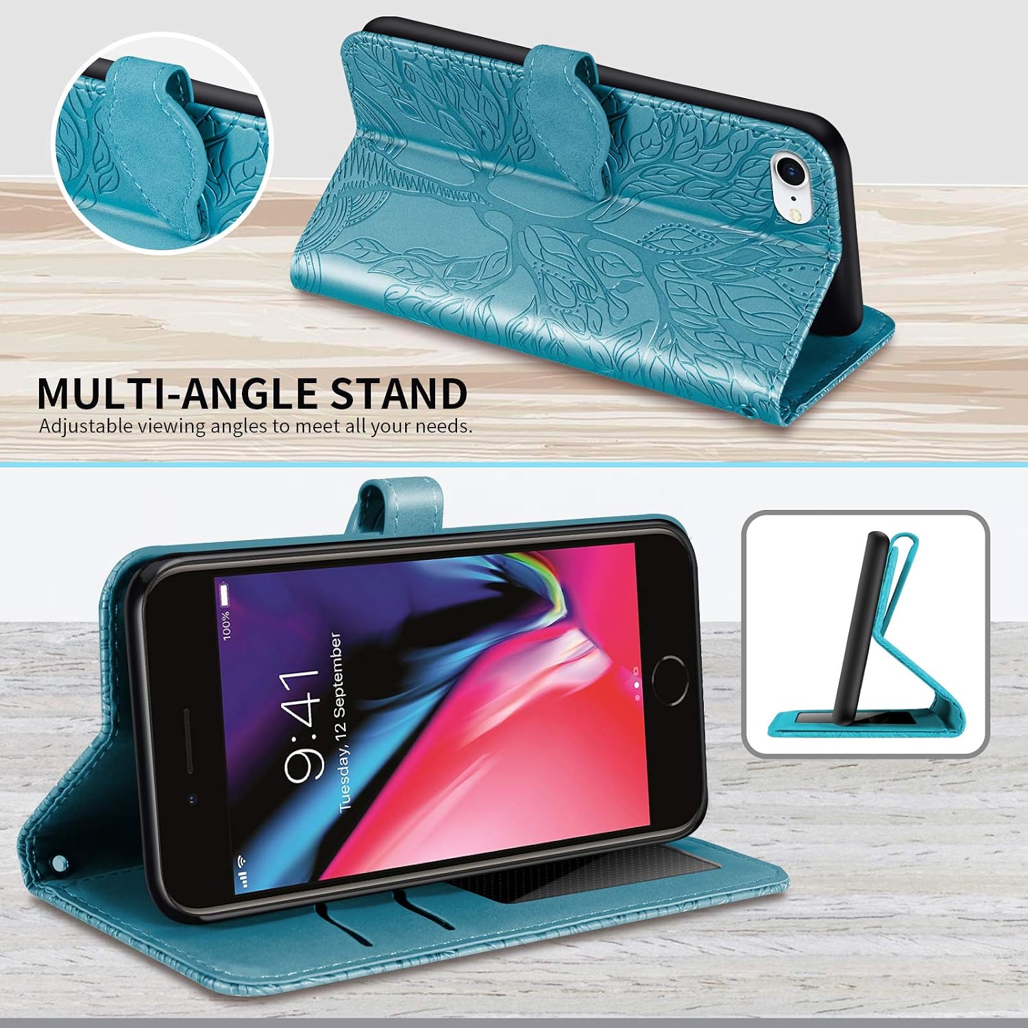 Wallet Case for iPhone SE 2022/iPhone SE 2020 with Card Slot/Holder Folio Kickstand with Magnetic Closure Fold Flip PU Leather Case for iPhone SE 2022/SE 2020/7/8(4.7 inch),Turquoise
