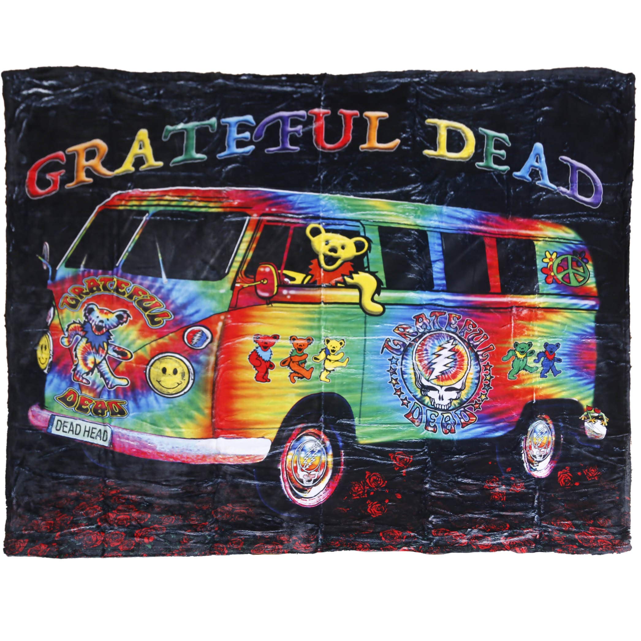 Cadeau rock couverture polaire Grateful Dead Tie Dye Bus 50x60cm