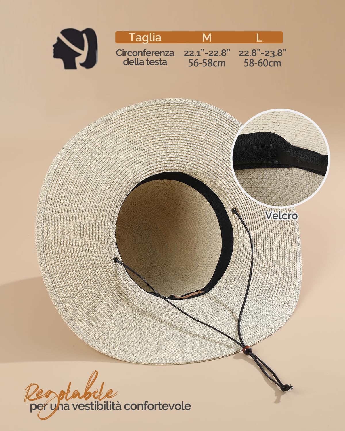 Creekstone Cappello da Sole da Donna in Paglia, Floppy Cappello da Spiaggiaa Estivo a Tesa Larga, UPF 50 UV Protezione Solare, Ripiegabile, Senza Rughe