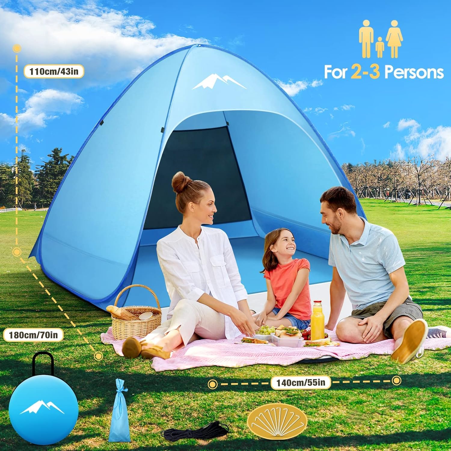 Purebox namiot plażowy Pop up dla S (1 do 3) osób/L (2 do 4) osób, z podwójnym zamkiem błyskawicznym, ochrona przed promieniowaniem UV, przenośny i wyjątkowo lekki, do ogrodu, grilla, turystyki