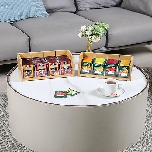 Miniatura 2 de Organizador de bolsas de té de bambú apilable de 2 capas y estante - Contenedores de madera para cajas de té - Soporte para encimera o gabinete