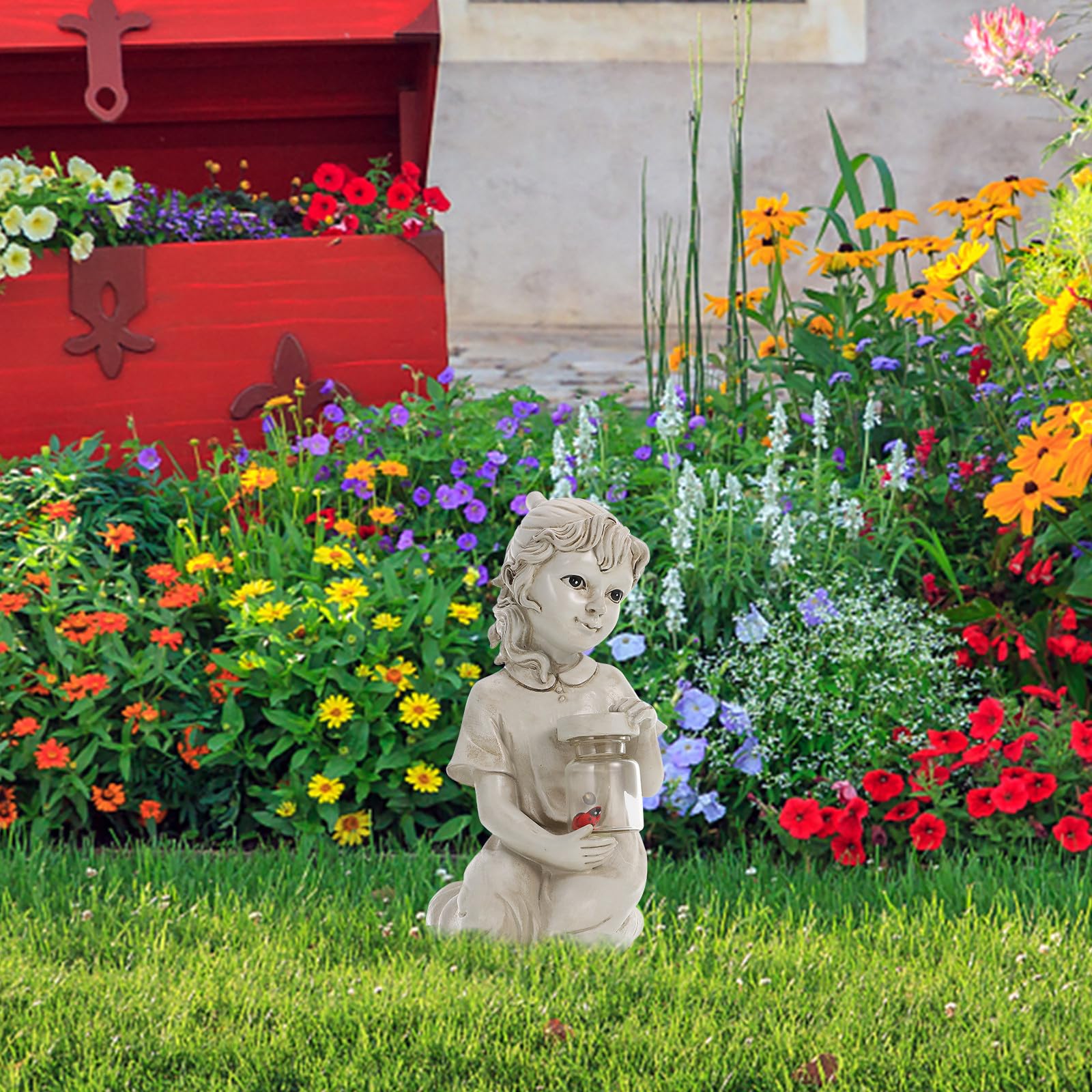 Angoily Statua Luminosa Solare da Giardino in Resina, Decorazione Casa