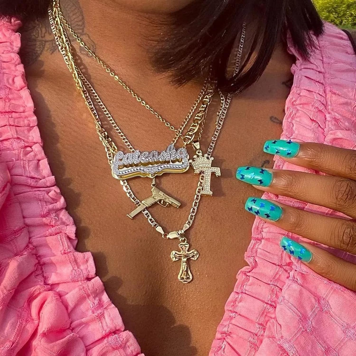 Gemiac Custom Name Necklace Personalized 18K Gold Plated Nameplate Necklace with Heart Crown Unisex Customized Jewelry Gifts for Women Men Girls Boys