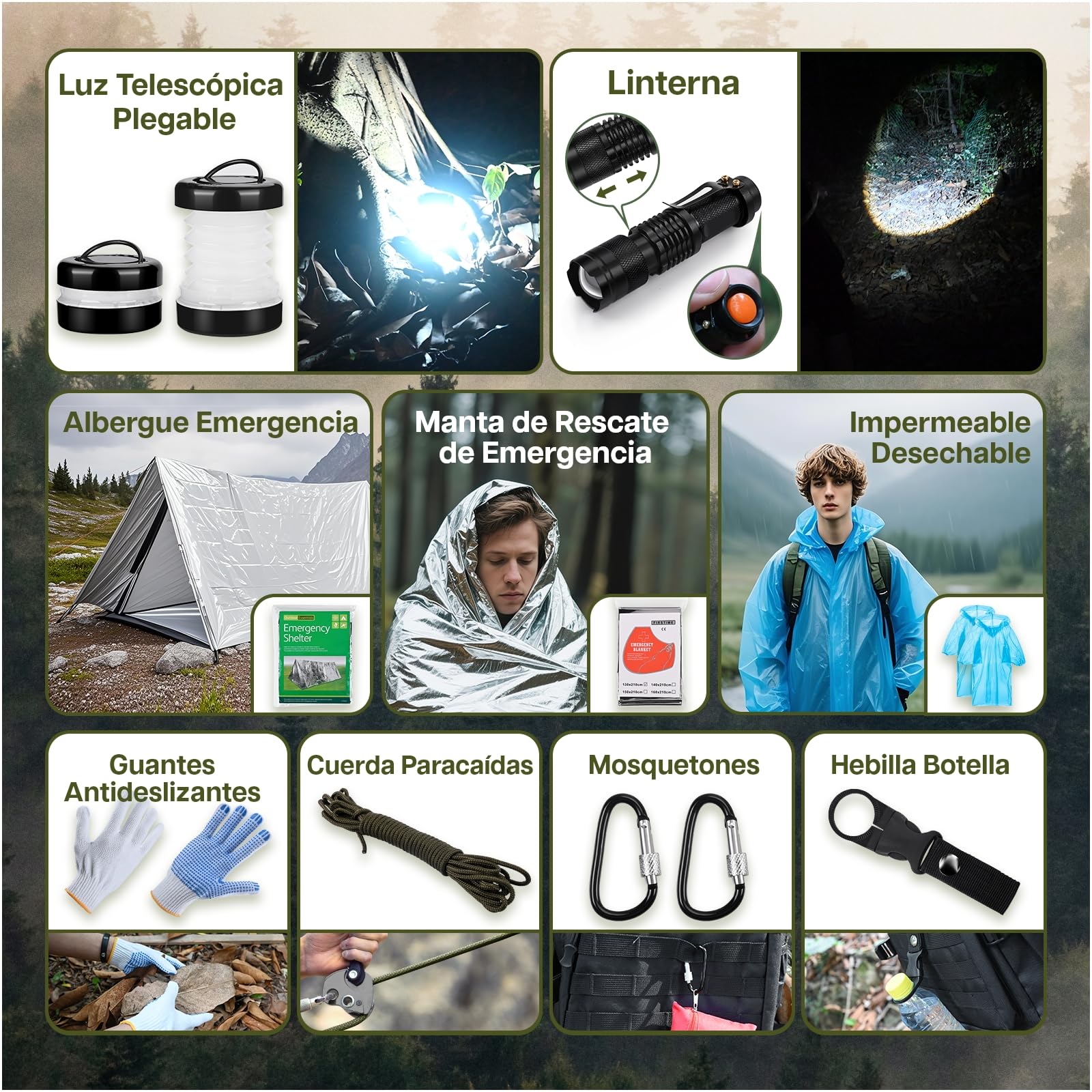 Kit de Supervivencia - Equipo de Emergencia con Botiquín de Primeros Auxilios por MMOBIEL – Bolsa de Supervivencia con Filtro Agua, Brújula etc. para Camping, Senderismo, Aventura – Regalo para Hombre