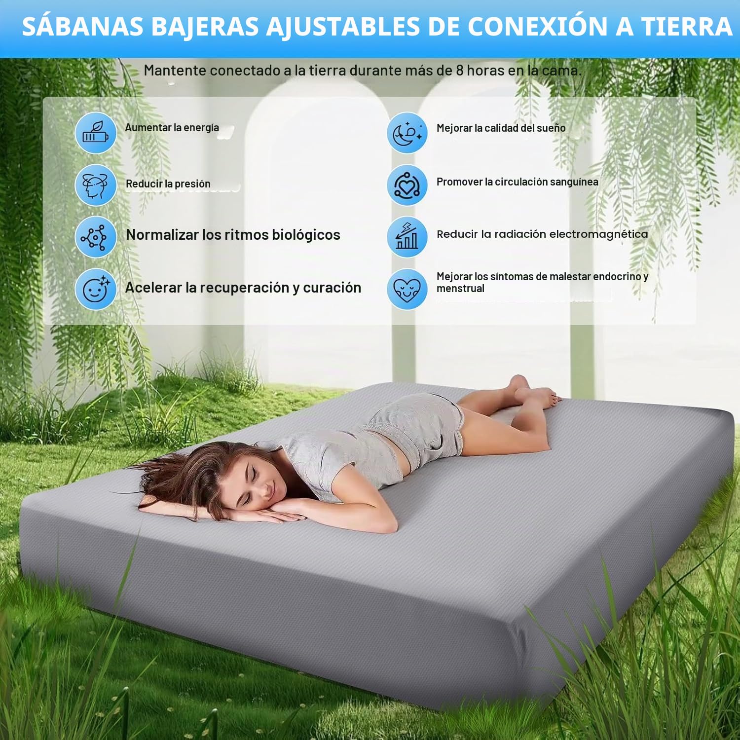 Esterilla de Tierra, sábana de Tierra, Alfombrilla conductiva con Cable de Tierra UE, Alfombrilla de Tierra con Fibra de Plata conductora, sábana Bajera conductora para un Mejor sueño (200x200cm)