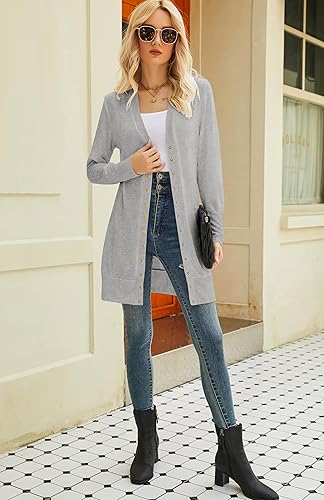 Miniatura 6 de Halife Womens Long Sleeve Cardigans Lightweight Ribbed Neckline Soft Knit Cardigan Sweater with Buttons