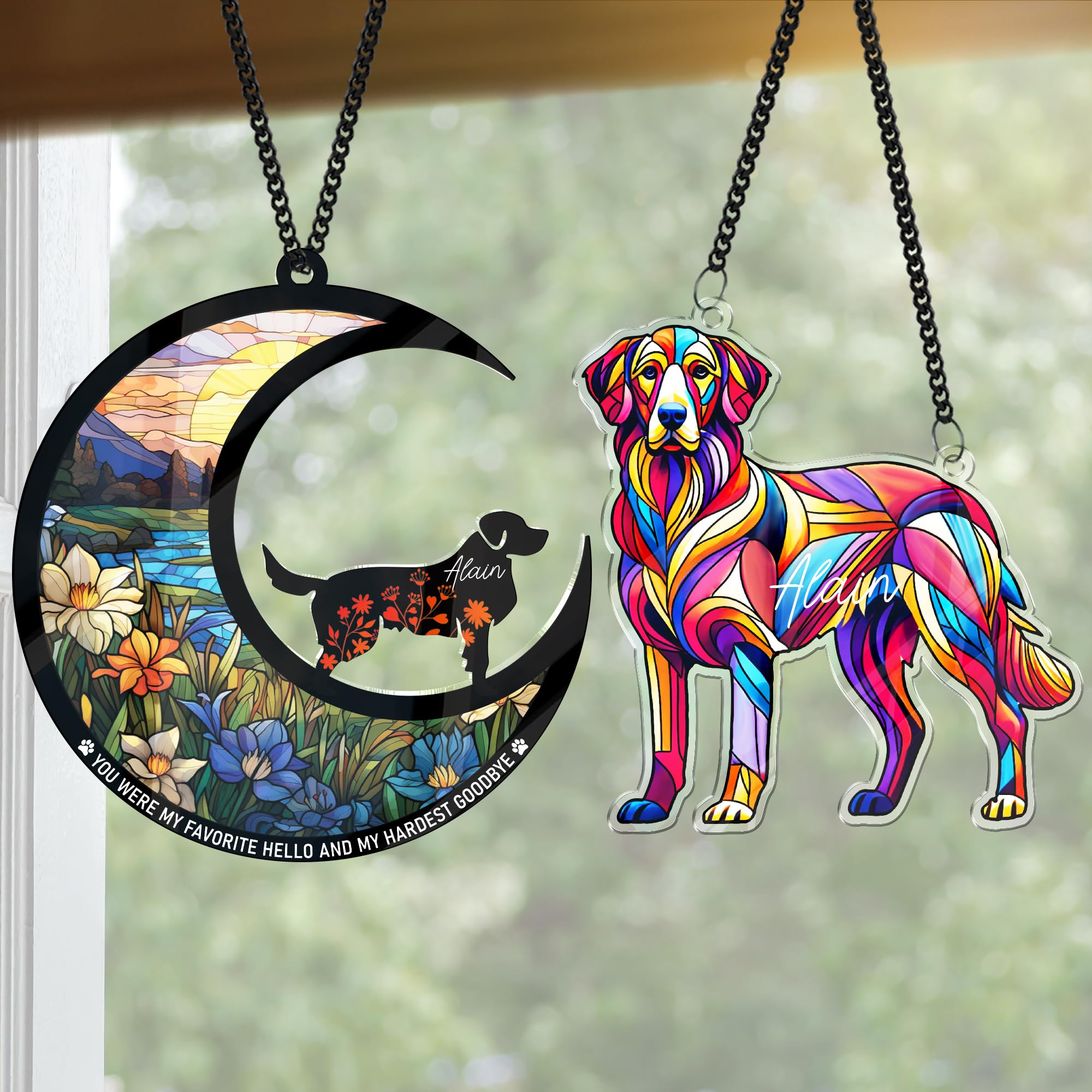 2 Pack 6" Golden Retriever Memorial Gift, Acrylic Golden Retriever Suncatcher for Window Hanging, Pet Remembrance Keepsake for Loss, Pet Loss Gift for