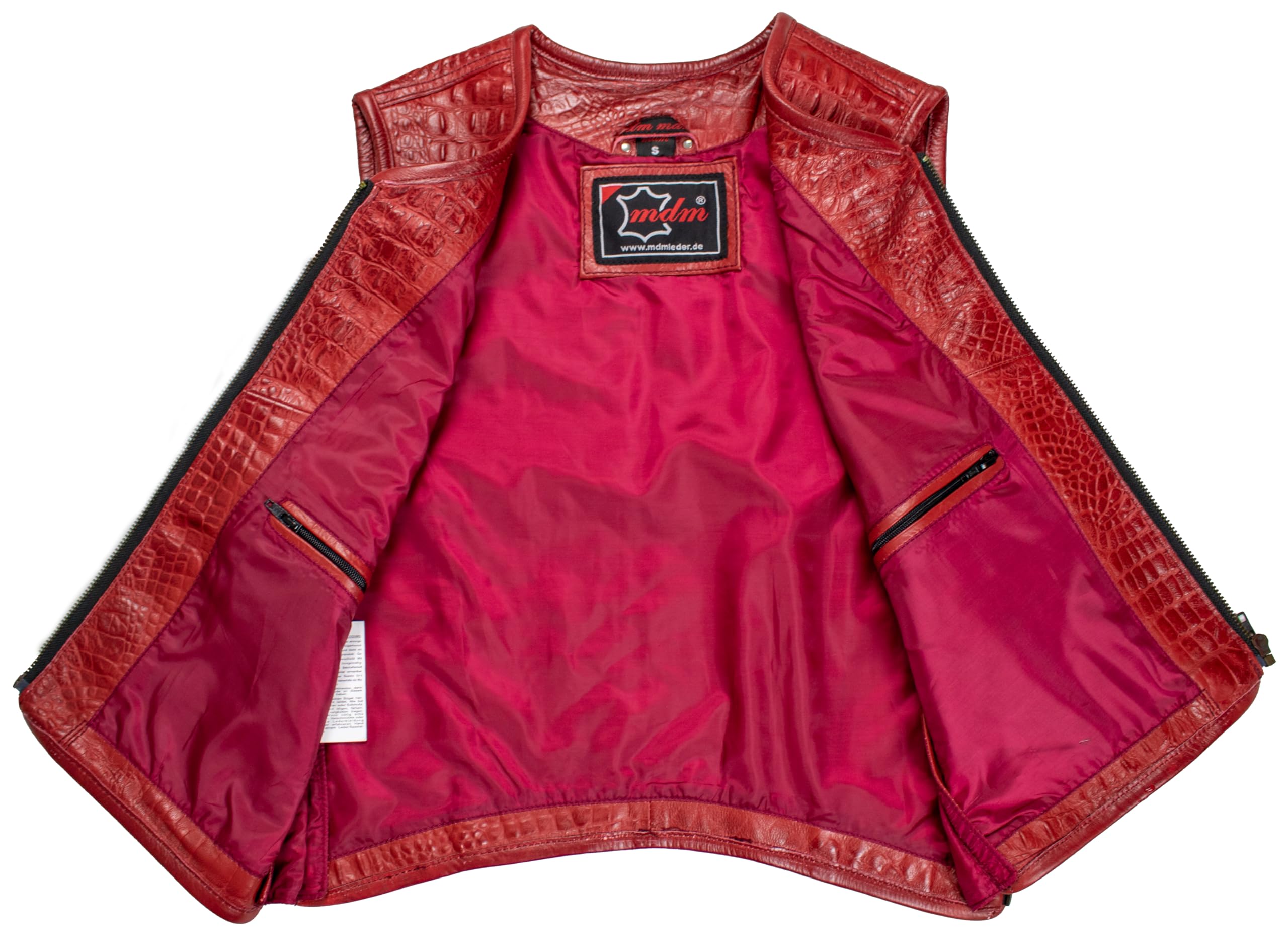 MDM Chaleco de piel para hombre en imitación de cocodrilo, color rojo