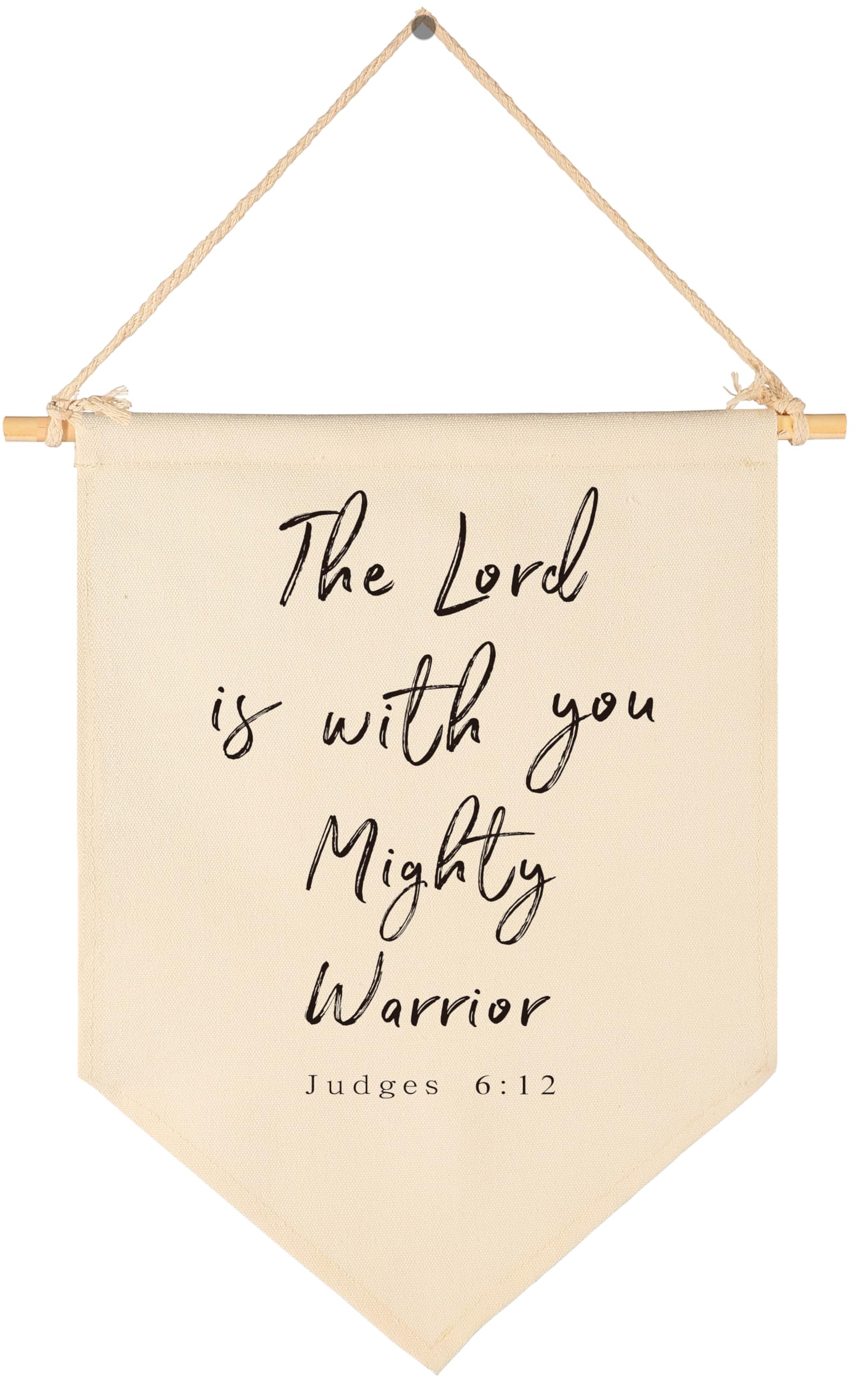 The Lord is with You Mighty Warrior-Scripture Gifts for Baby Boys Kids-Christian Bible Verses-Canvas Hanging Banner Pennant Wall Decor Gifts for