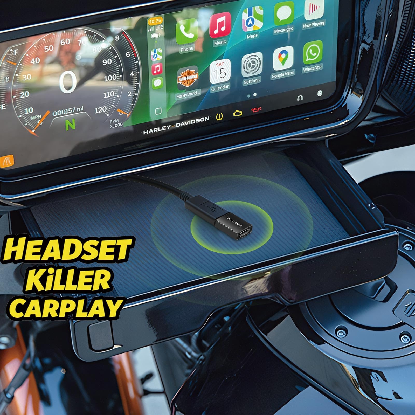 MaedHawk Bypass 2.0 Motorrad CarPlay Aktivierungsadapter – Bluetooth 5.4 Headset Bypass mit 45W USB-C Durchlauf-Ladeport (Plug & Play, Wireless Aktivierung, Headset-Bypass für CarPlay)