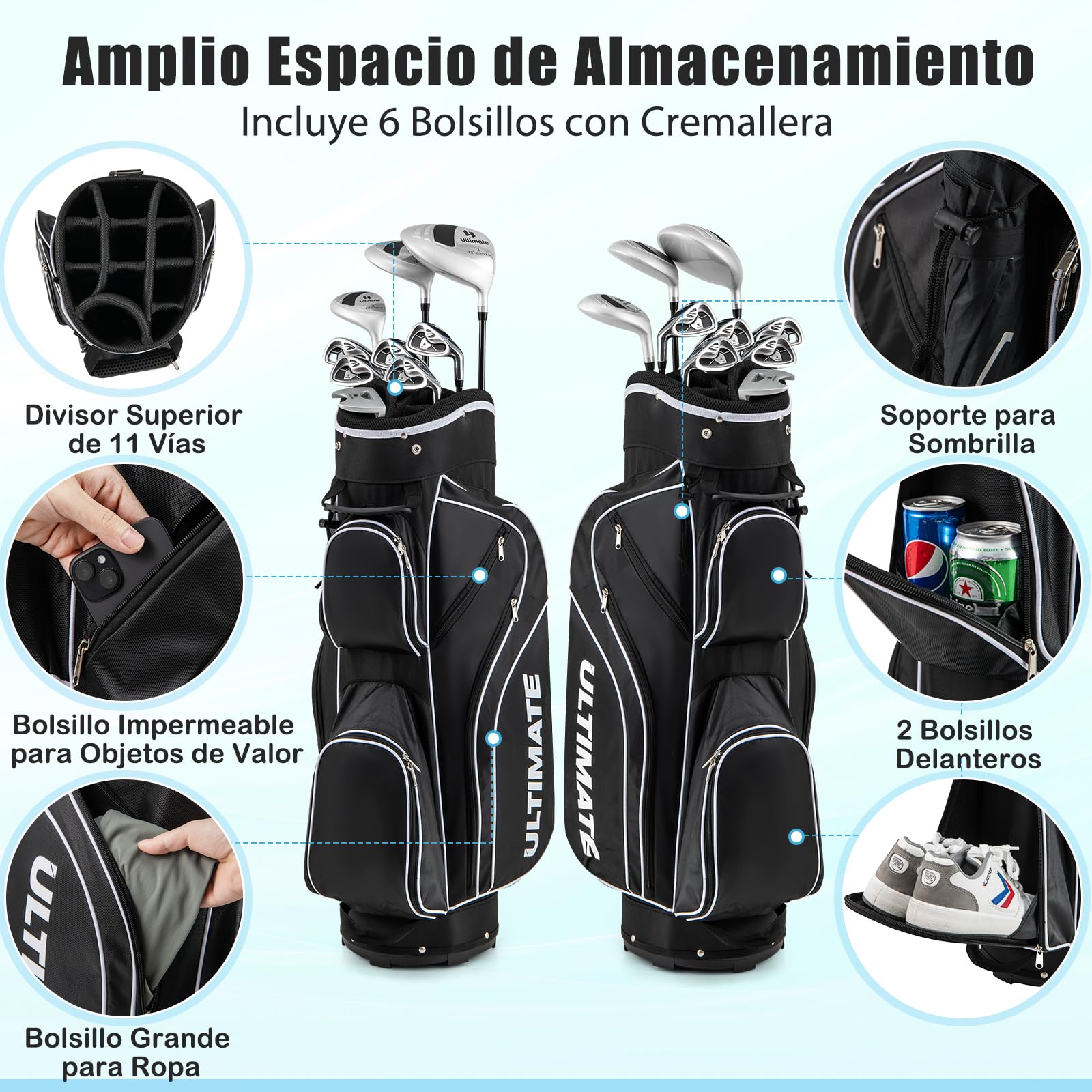 GYMAX Juego Completo de Golf para Mujer, Set Completo para Principiantes con 460CC #1 Driver, #3 Fairway, #4 Hybrid, #6, #7, #8, #9 & #P Hierros y Putter