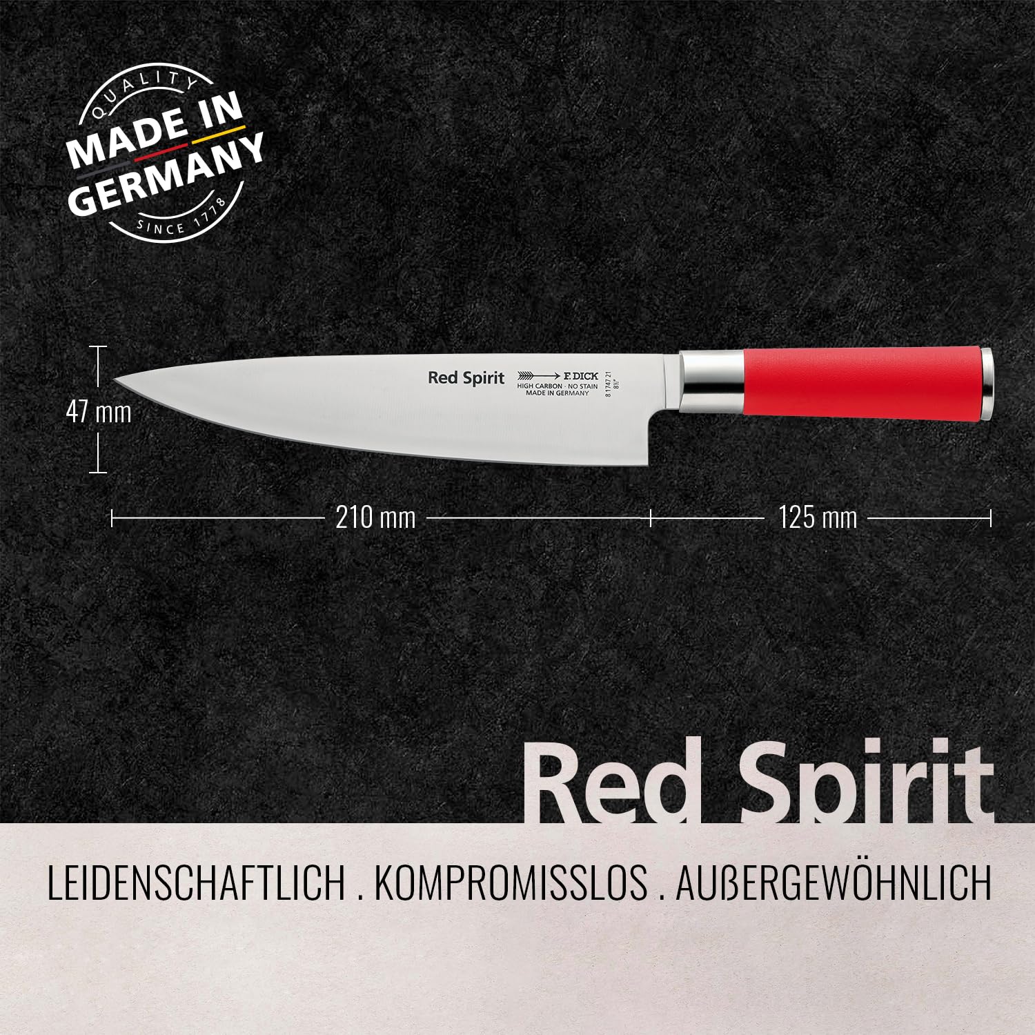 Cuchillo de chef F. DICK, cuchillo de cocinero Red Spirit (cuchillo con hoja de 21 cm, acero X50CrMoV15, inoxidable, 56 HRC) 81747212