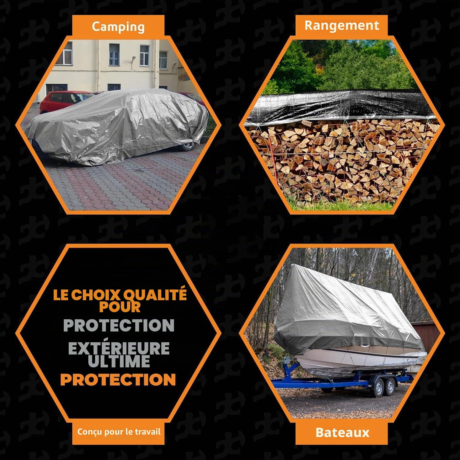 Bâche de Protection Exterieur, 500 g/m² 5x4m Imperméable Bâche Industrielle avec Œillets, Bâche Résistante aux Intempéries Ultra Lourde, Réversible, Argent et Bleu