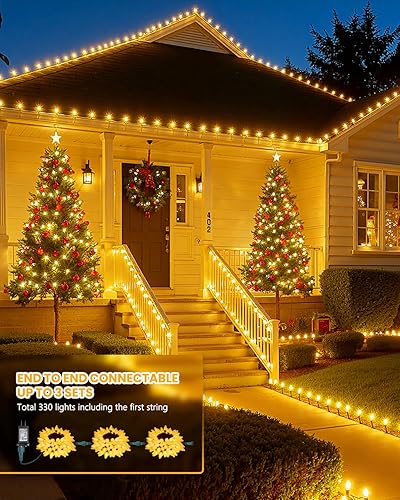 Miniatura 4 de Minetom Luces de Navidad C9 para exteriores, 88 pies, 110 luces LED con 8 modos de iluminación, impermeable, conectable, certificado UL, blanco
